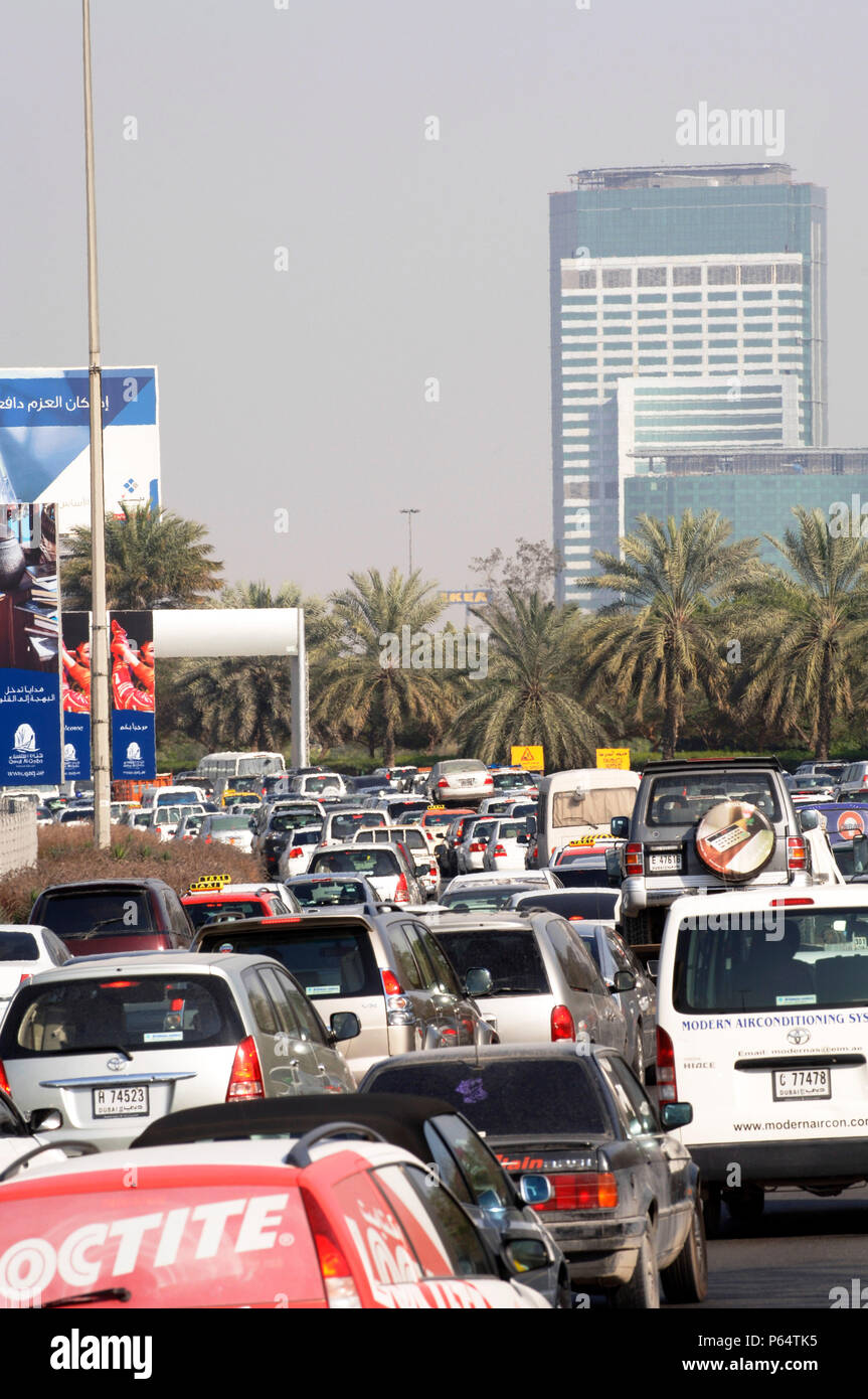 Traffic in Dubai, Garhoud, Maktoum, United Arab Emirates, February 2007. Stock Photo