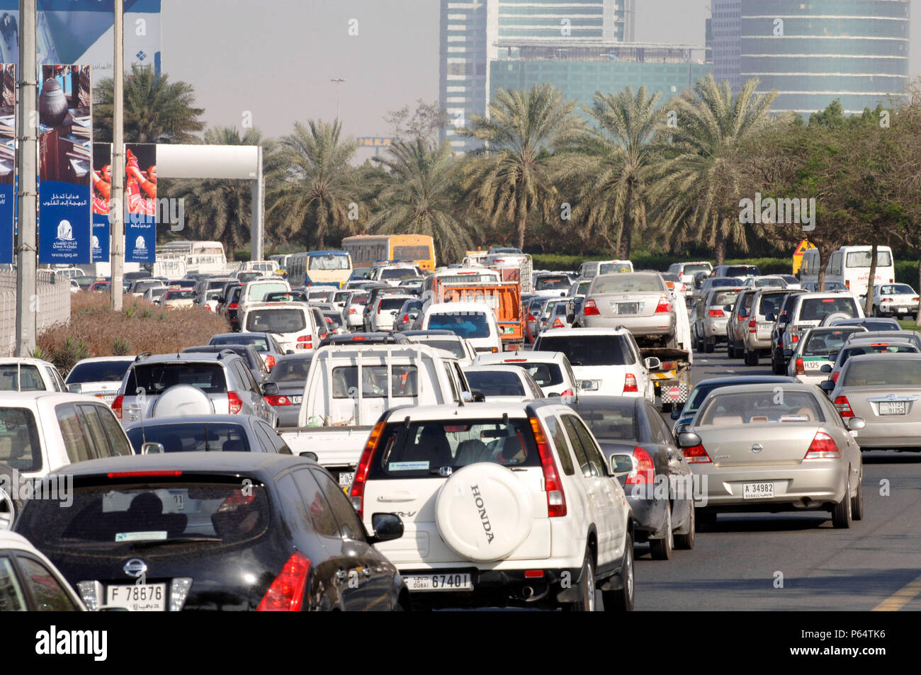 Traffic in Dubai, Garhoud, Maktoum, United Arab Emirates, February 2007. Stock Photo