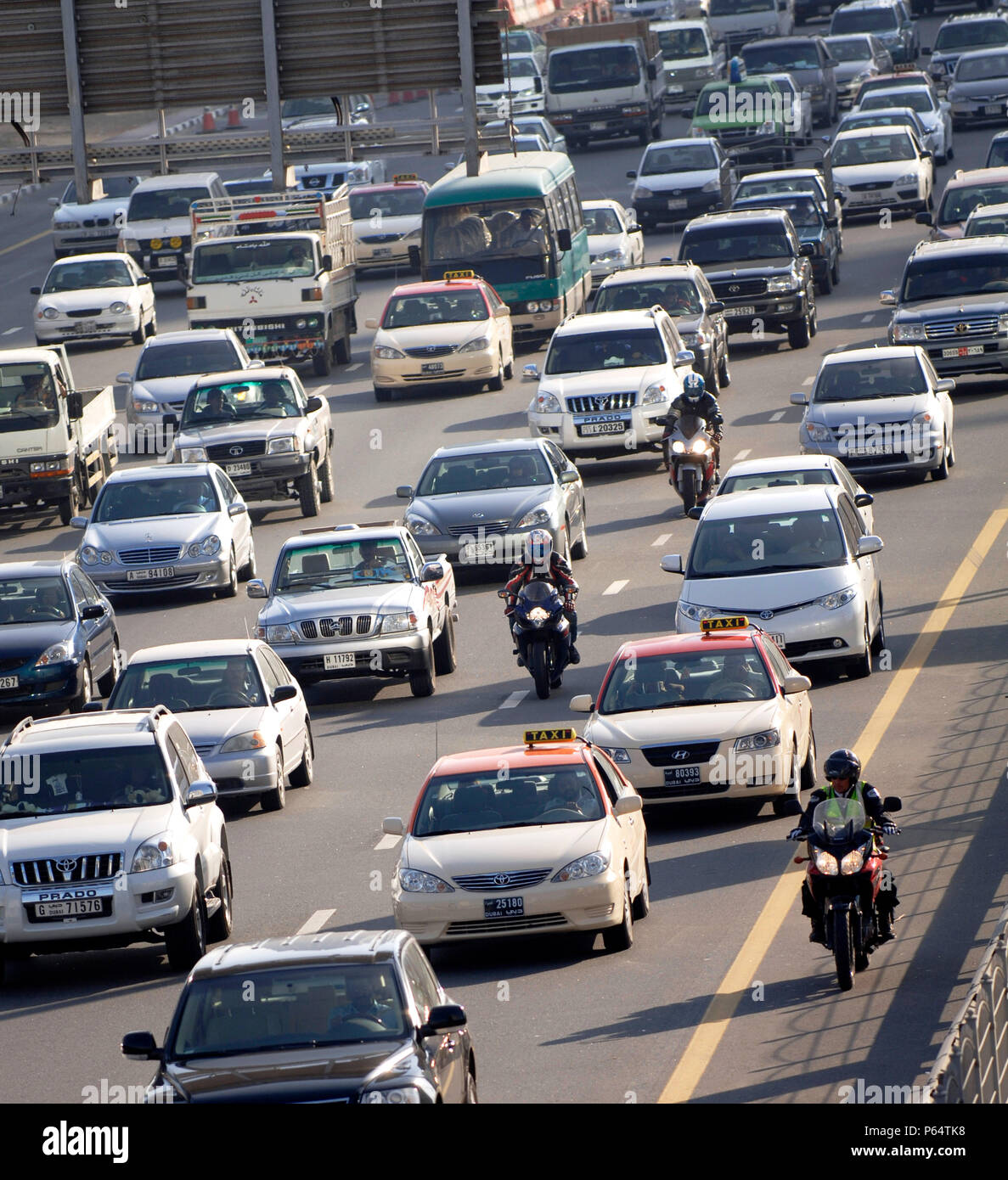 Traffic in Dubai, Garhoud, Maktoum, United Arab Emirates, February 2007. Stock Photo