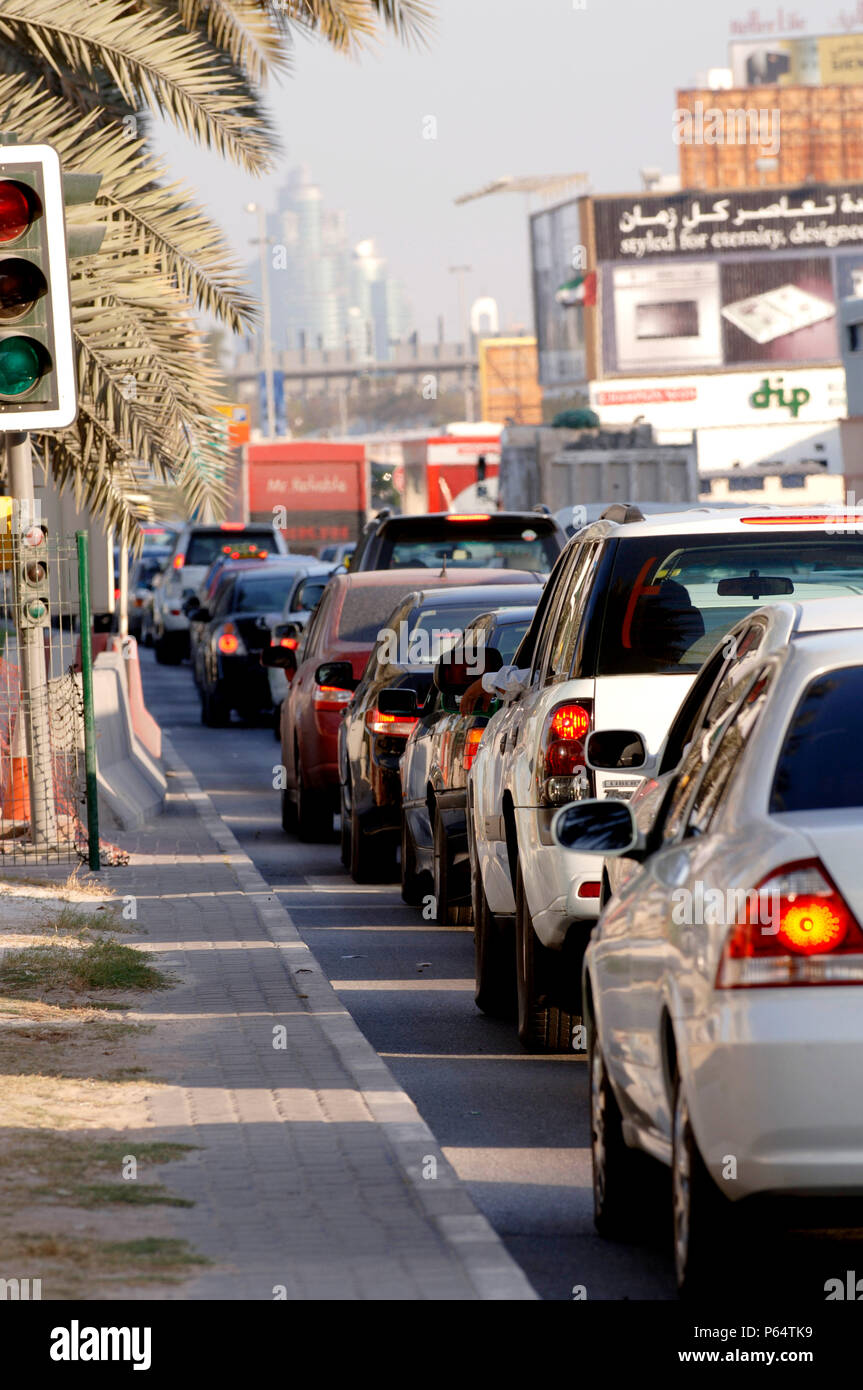 Traffic in Dubai, Garhoud, Maktoum, United Arab Emirates, February 2007. Stock Photo