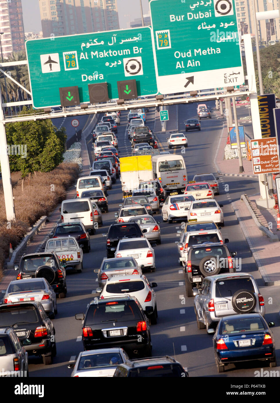 Traffic in Dubai, Garhoud, Maktoum, United Arab Emirates, February 2007. Stock Photo