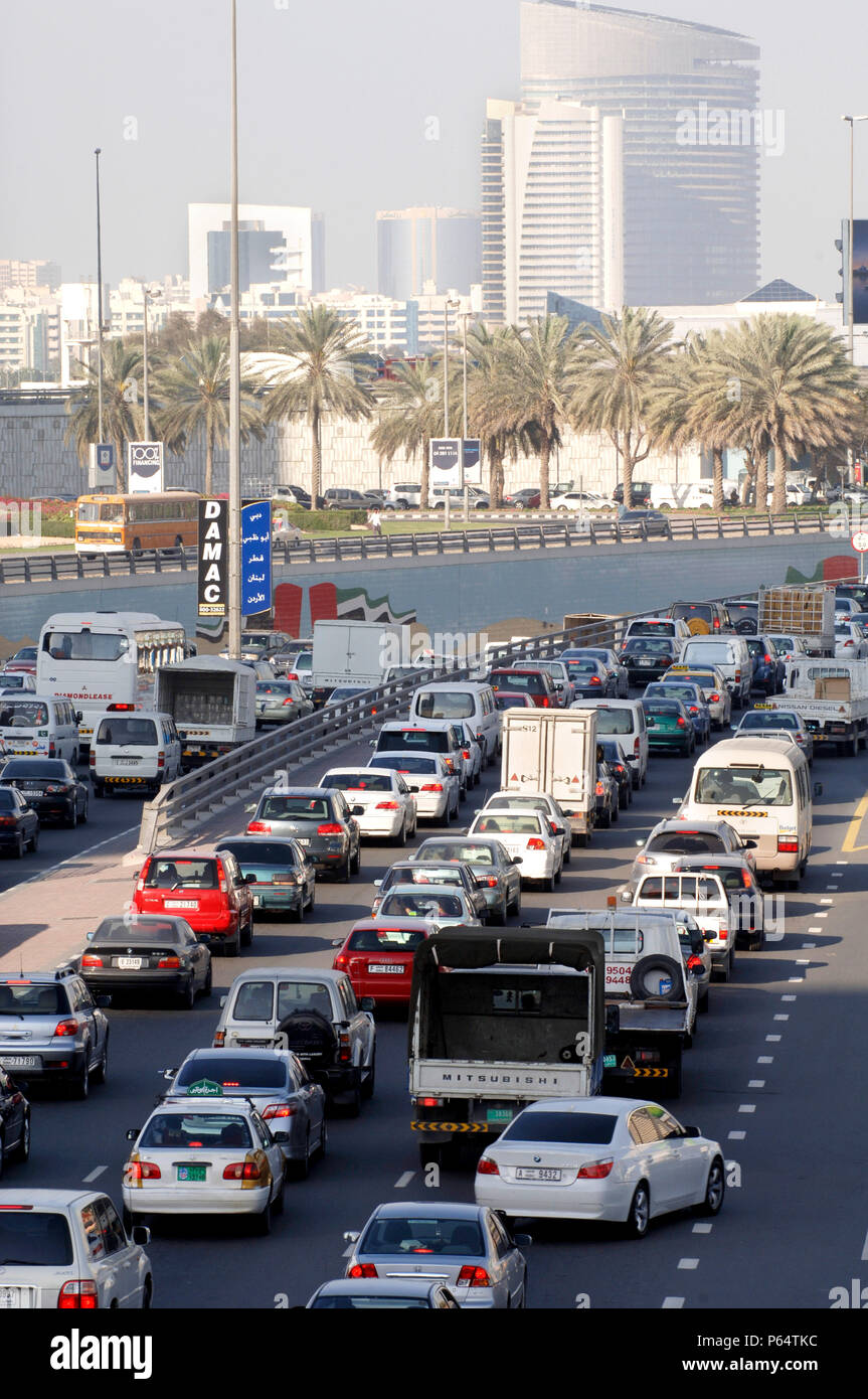 Traffic in Dubai, Garhoud, Maktoum, United Arab Emirates, February 2007. Stock Photo