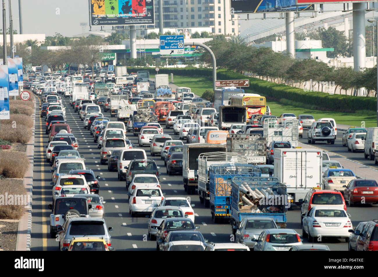 Traffic in Dubai, Garhoud, Maktoum, United Arab Emirates, February 2007. Stock Photo