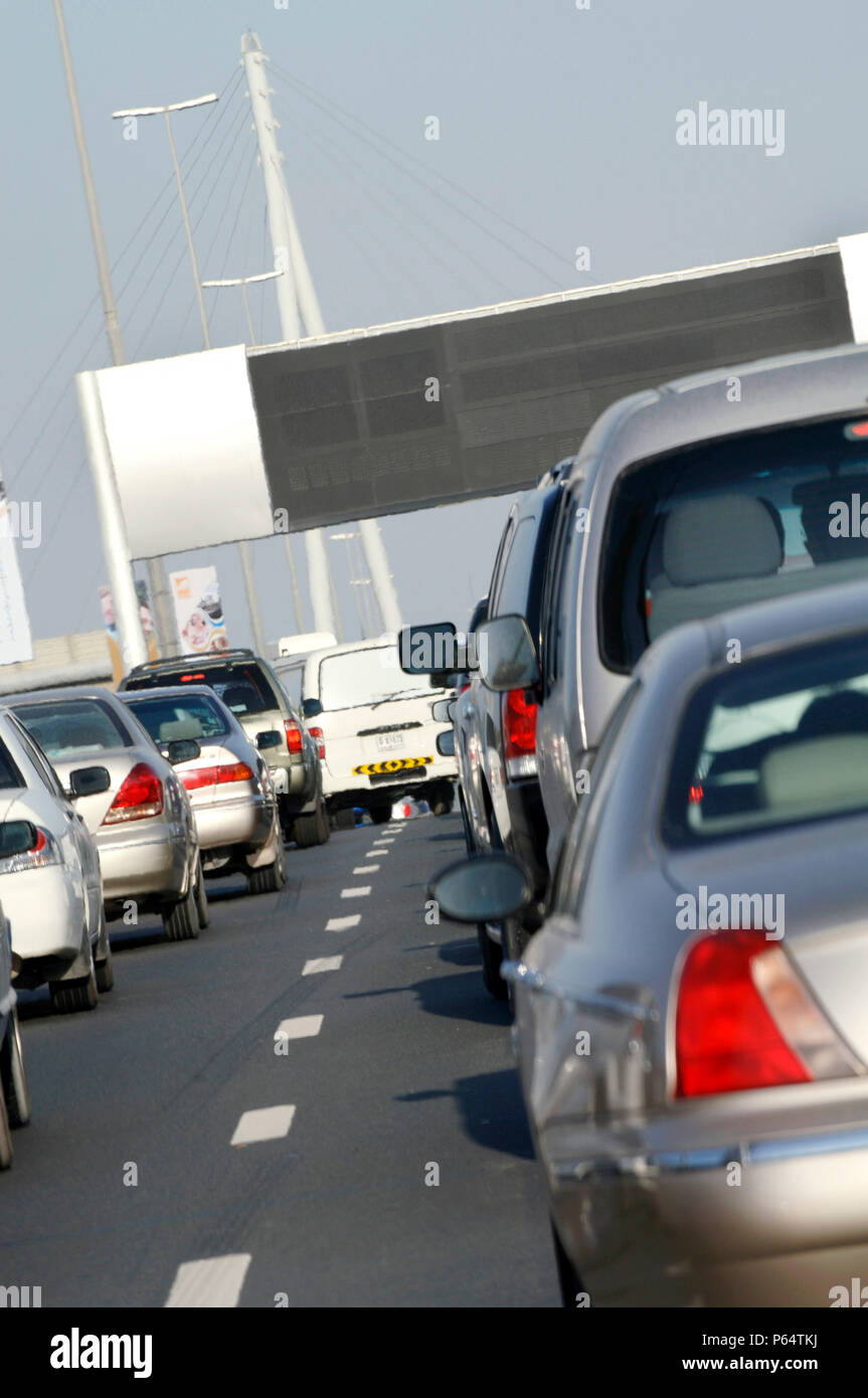 Traffic in Dubai, Garhoud, Maktoum, United Arab Emirates, February 2007. Stock Photo