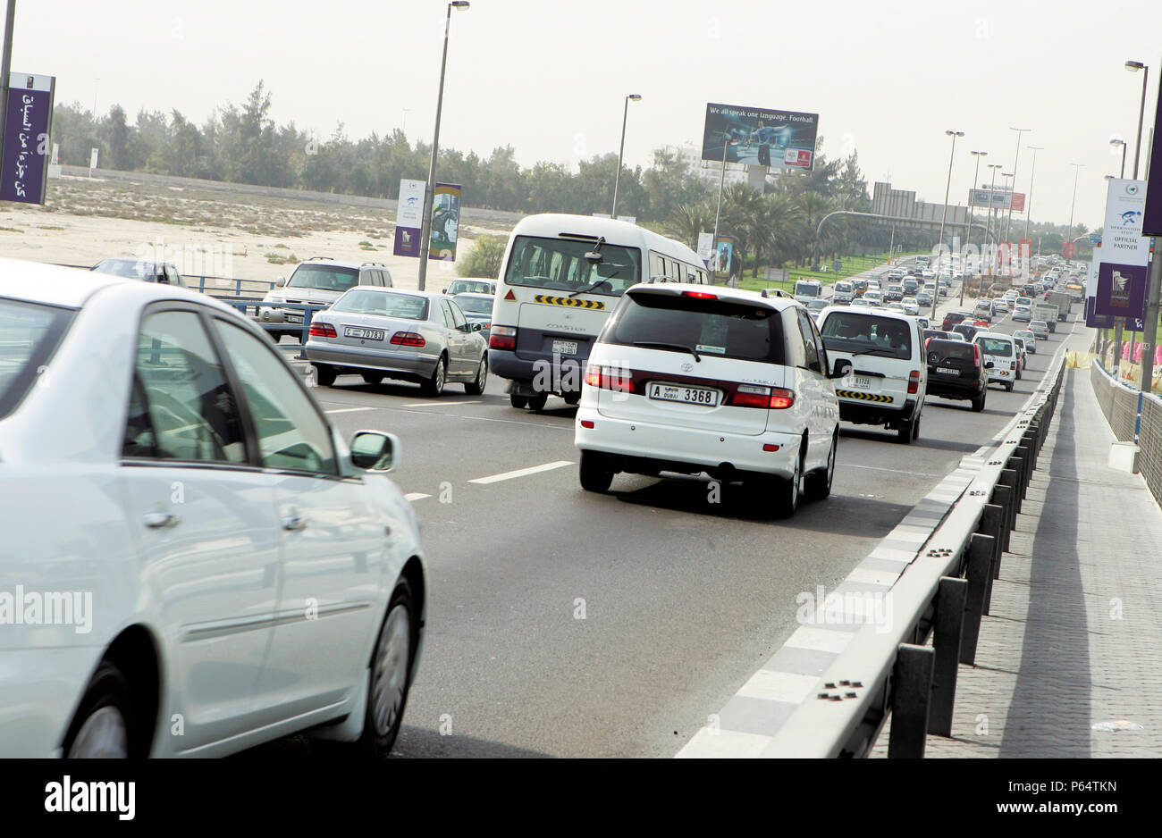 Traffic jam at the Garhoud bridge, Dubai, United Arab Emirates, February 2006. Stock Photo