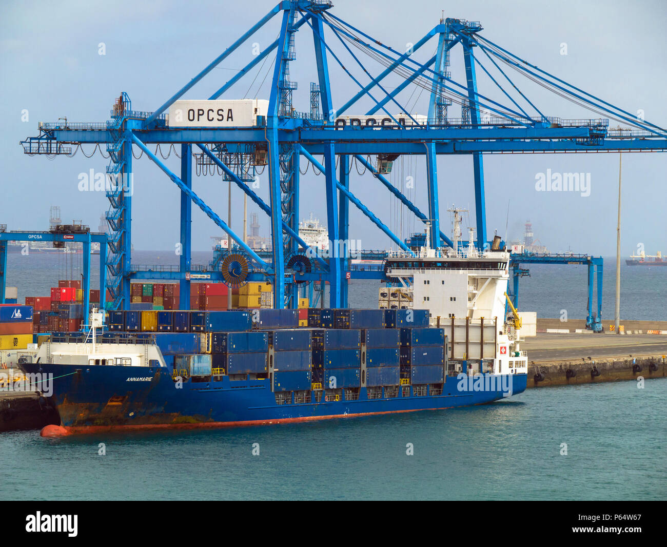 Portuguese container ship ANNAMARIE at the busy port of Las Palmas de Gran  Canaria, Canary Islands, Europe Stock Photo - Alamy