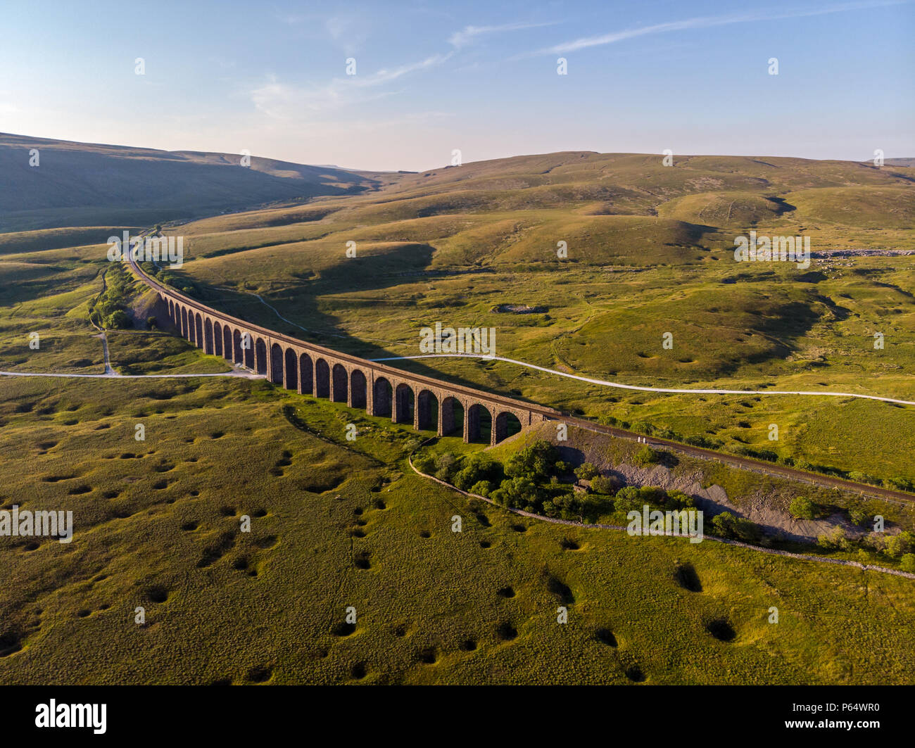 Yorkshire Dales Ribblehead Viaduct Drone Aerial View Stock Photo