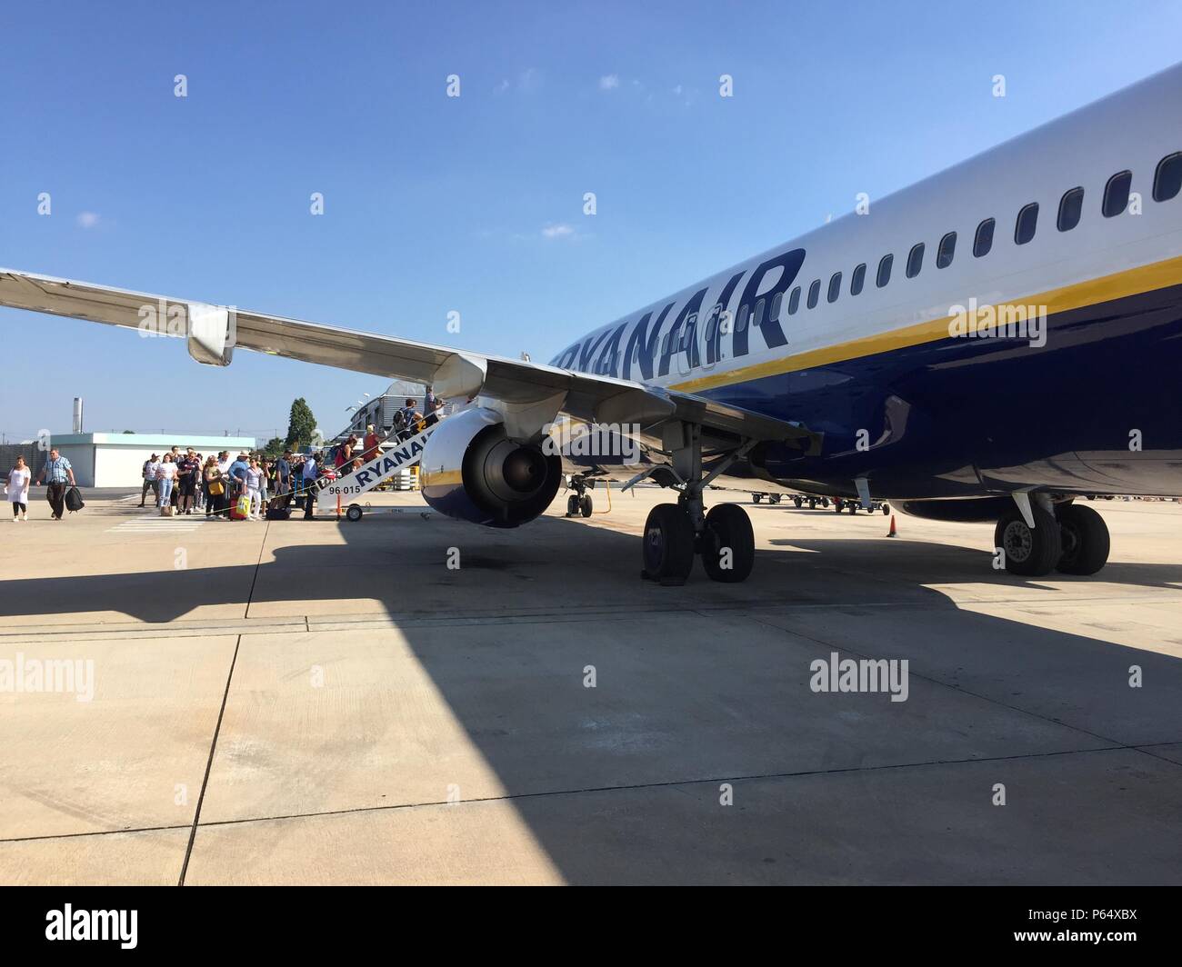 June 25th, 2018, Lisbon, Portugal people entering a Ryanair flight at