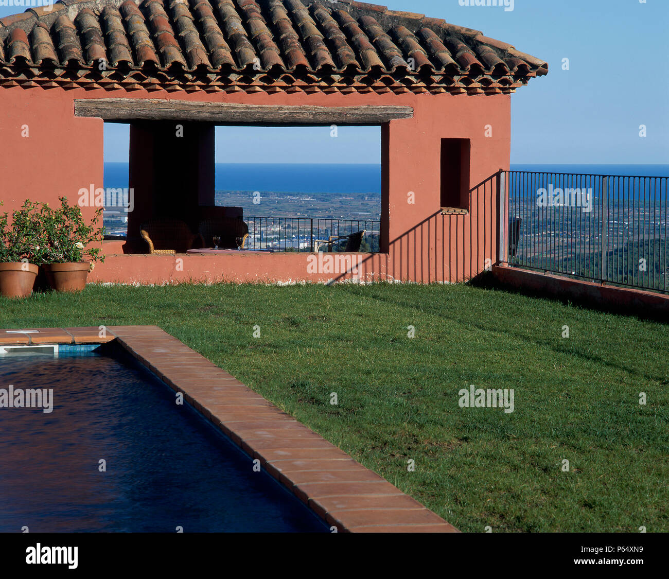 A swimming pool atop a mountain Stock Photo