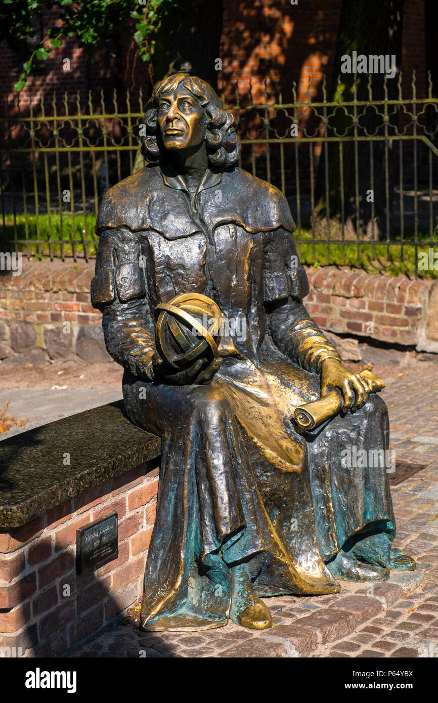 Olsztyn, Warmian-Masurian / Poland - 2018/06/16: Renaissance astronomer Nicolaus Copernicus monument in historical quarter of Olsztyn old town Stock Photo