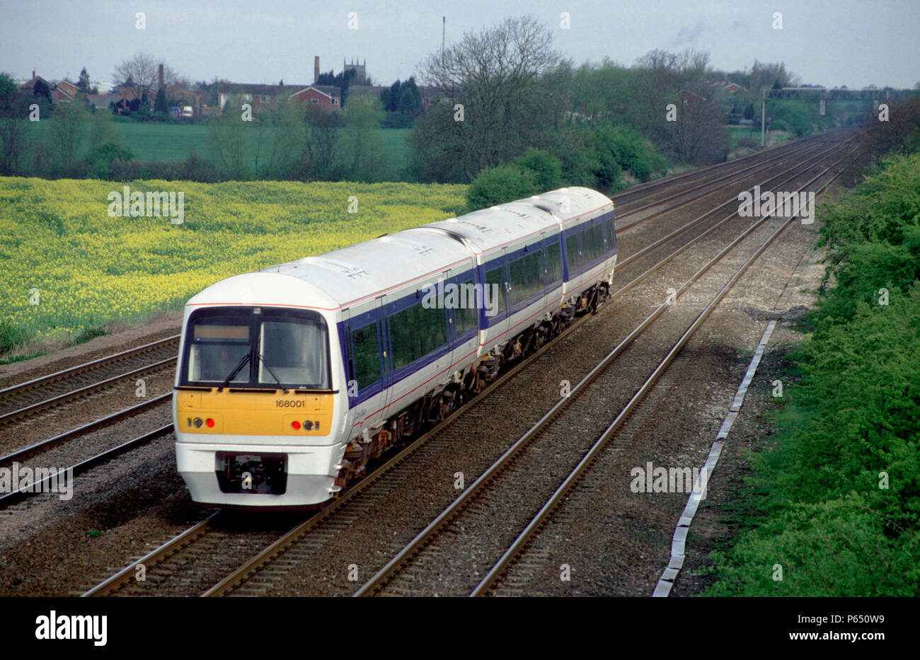 A class 168 Chiltern Trains Turbostar unit on test as it travels through Leicestershire near Cossington. Stock Photo