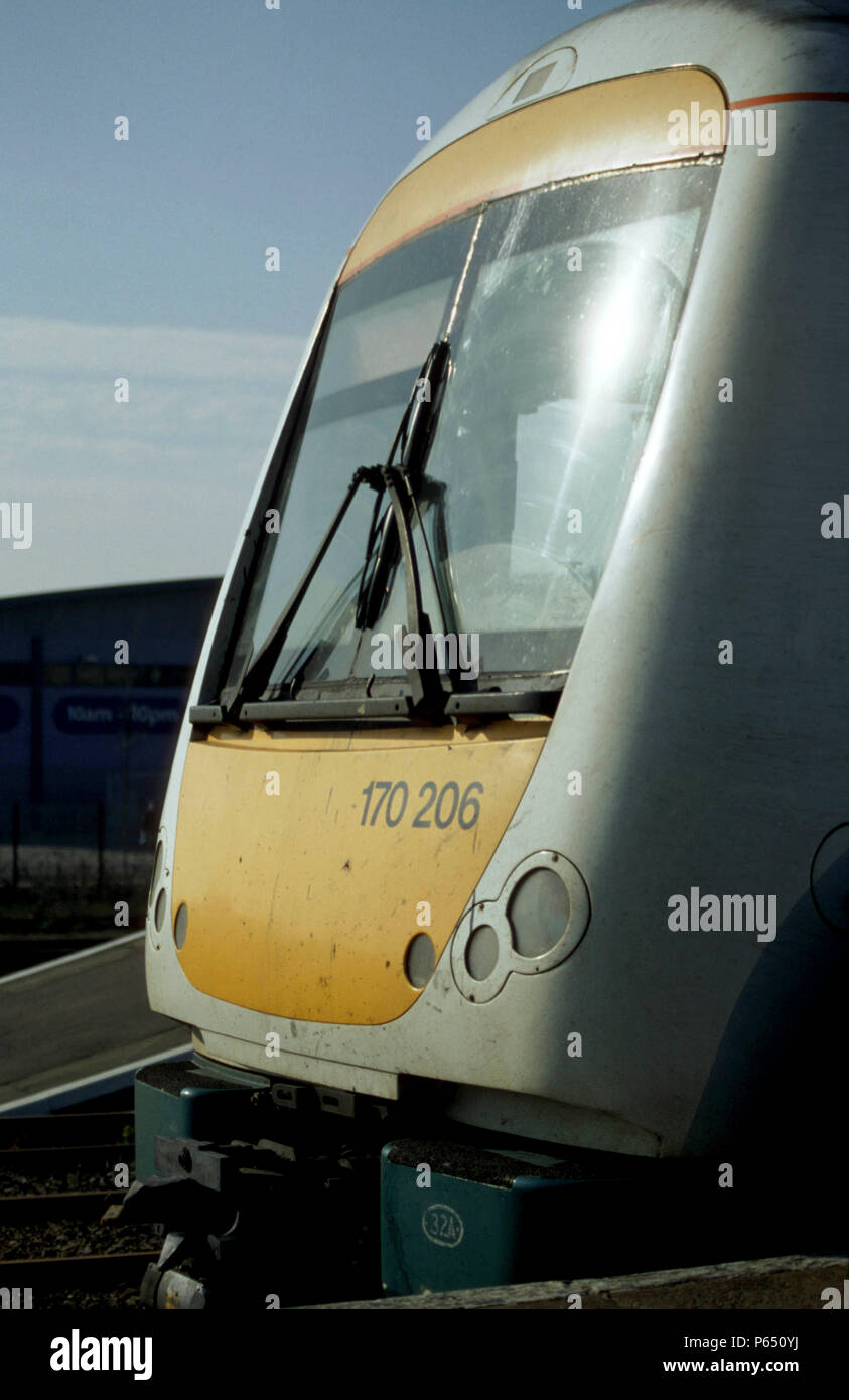 A close up view of a Class 170 Hull Trains Turbostar photographed at Norwich Station. 2002. Stock Photo