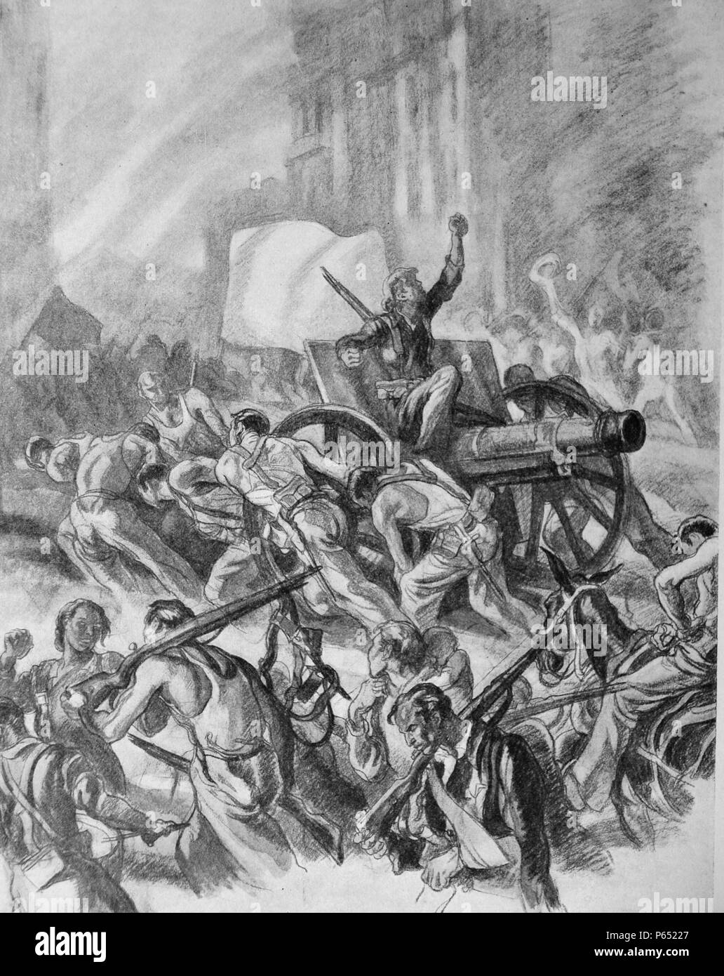 anarchy and mayhem carried out by republicans during the Spanish Civil war. Propaganda illustration by Carlos SÃ¡enz de Tejada Stock Photo