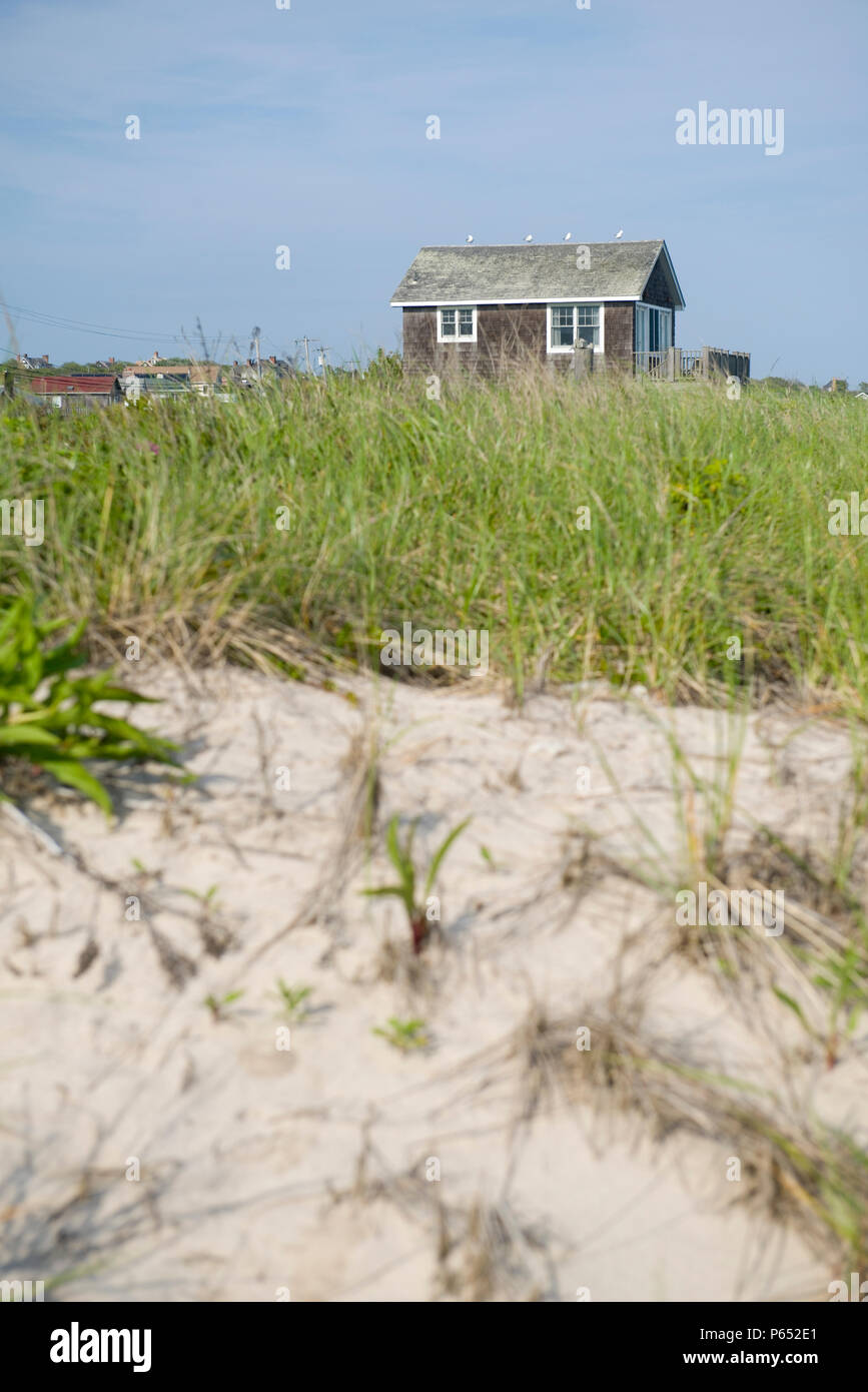 an old beach cottage on Ditch Plains Beach in Montauk, New York, The Hamptons Stock Photo