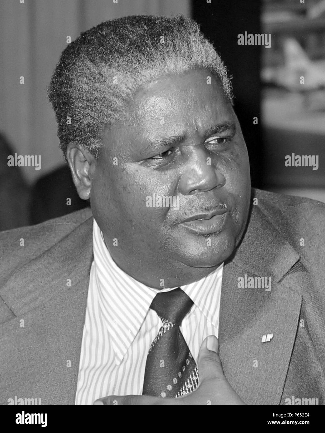 Joshua Nkomo (1917 – 1999) leader and founder of the Zimbabwe African People's Union (ZAPU) Fearing for his life, Nkomo fled the country, before ZAPU to merged with ZANU. Stock Photo
