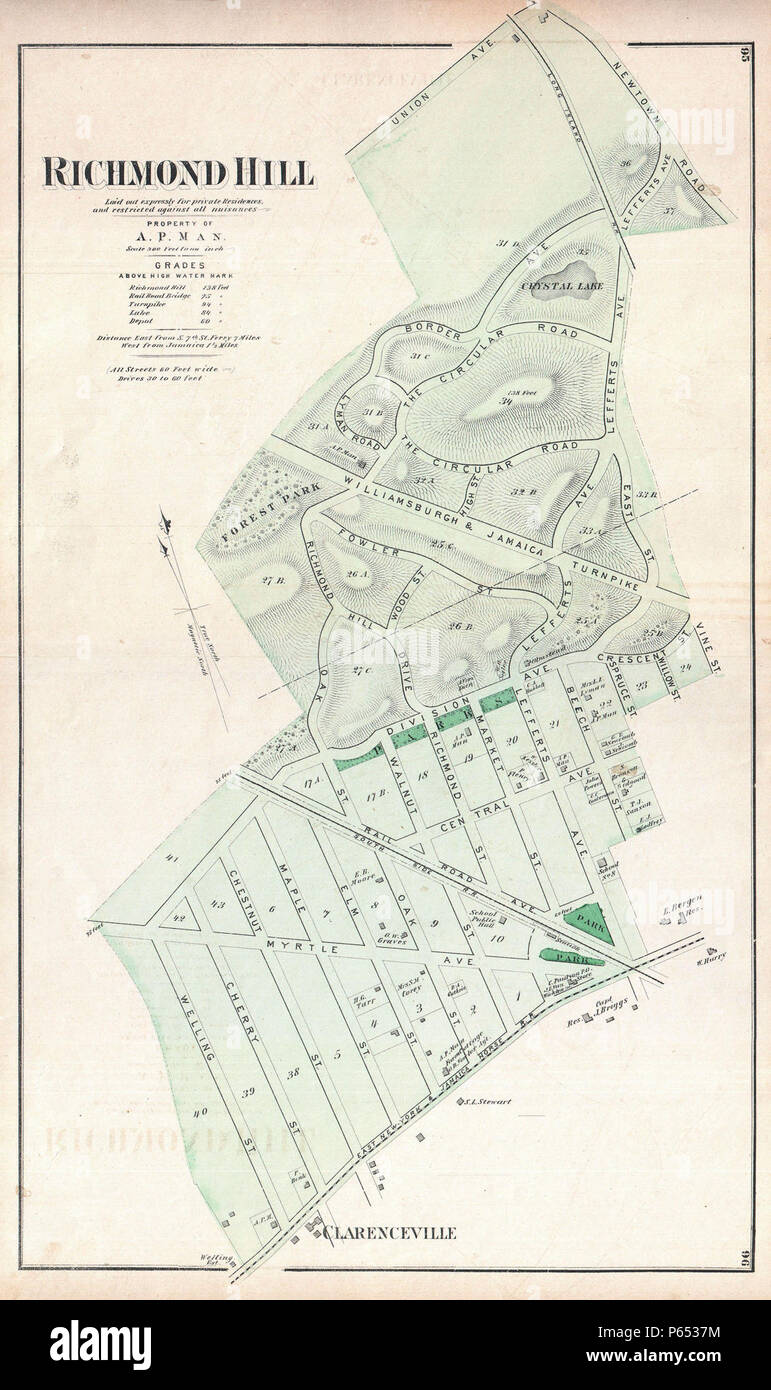 1873 Beers Map of Richmond Hill, Queens, New York City - Geographicus - RichmondHill-beers-1873. Stock Photo