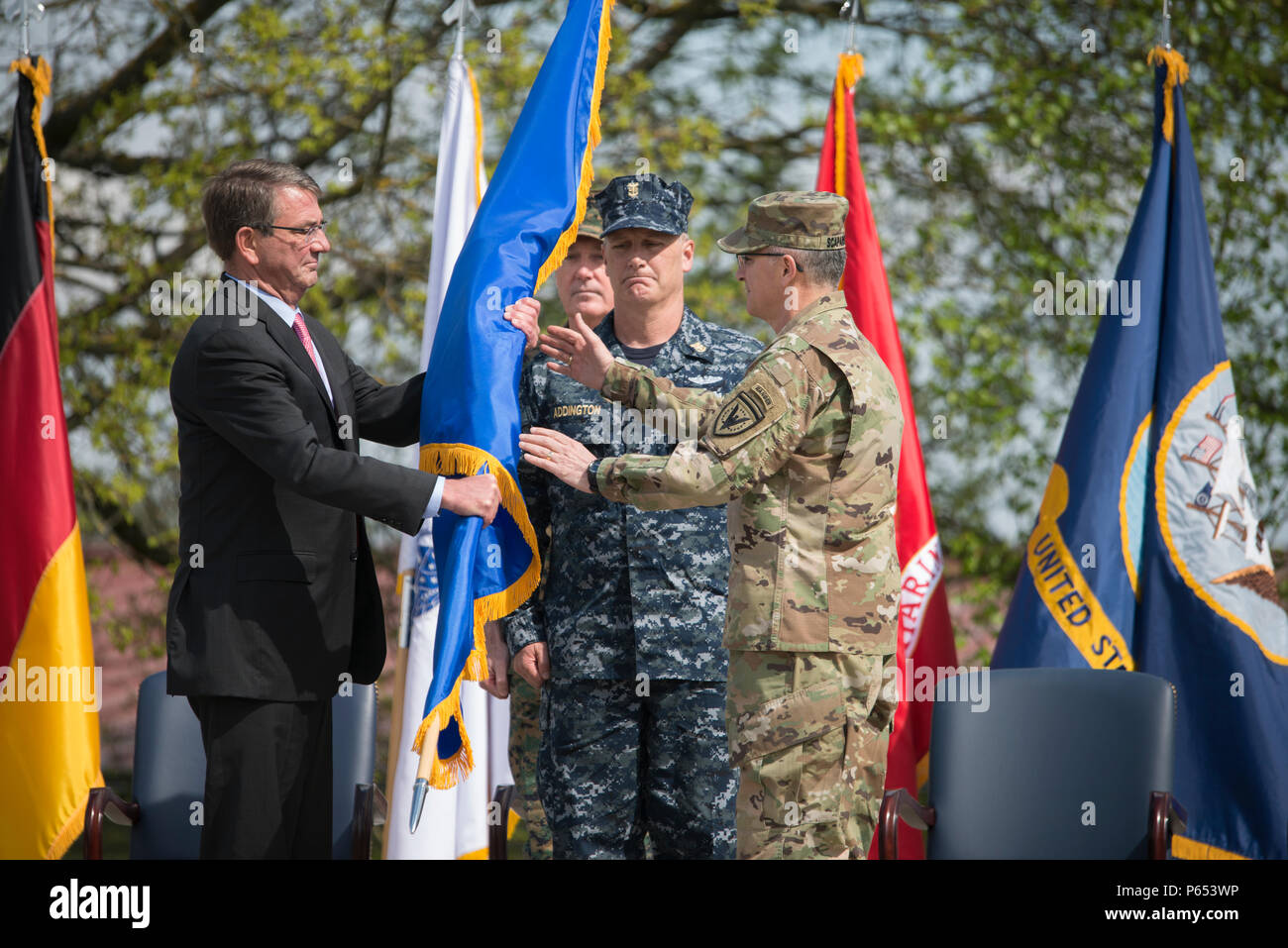 Secretary of Defense, Ashton B. Carter, hands the U.S. European Command