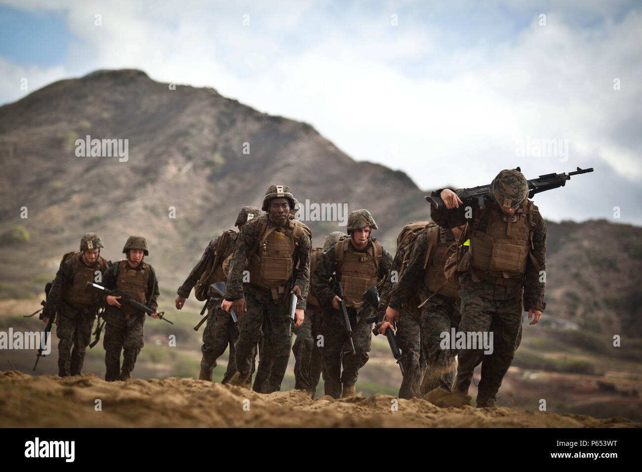 Marines Ruck Break Marines from Martial Arts Instructor Course Class 3-16 hike along Fort ...