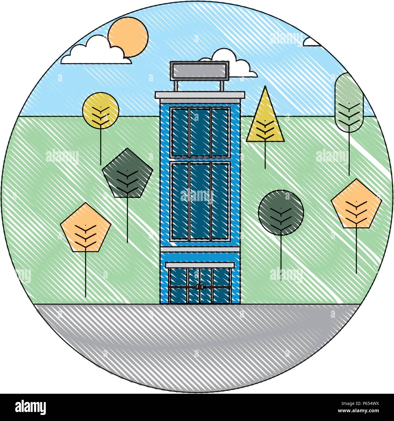 building hotel with landscape isolated icon Stock Vector Image & Art ...