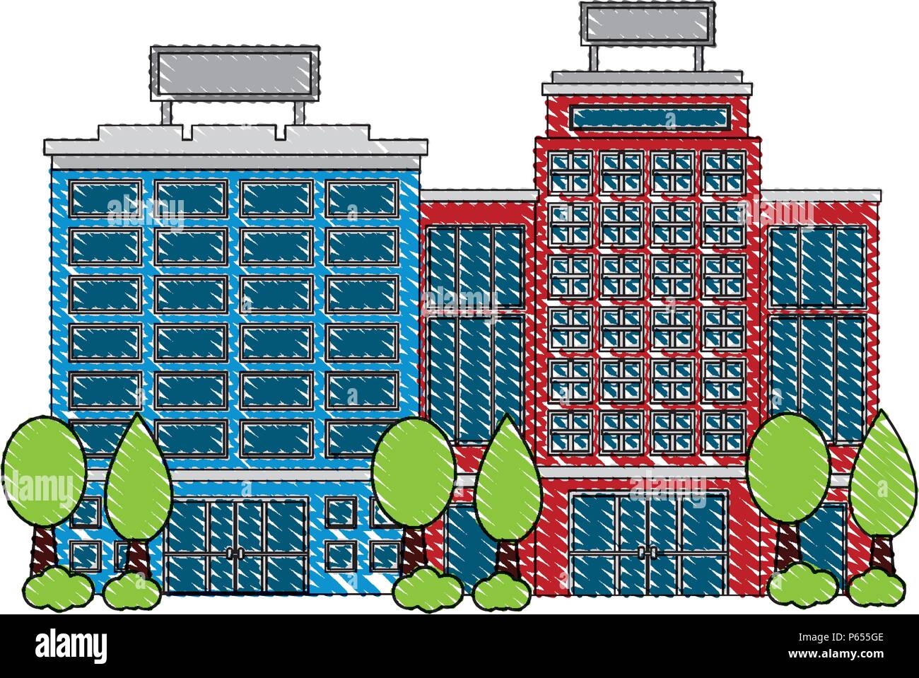 buildings hotel with trees plant isolated icon Stock Vector Image & Art ...