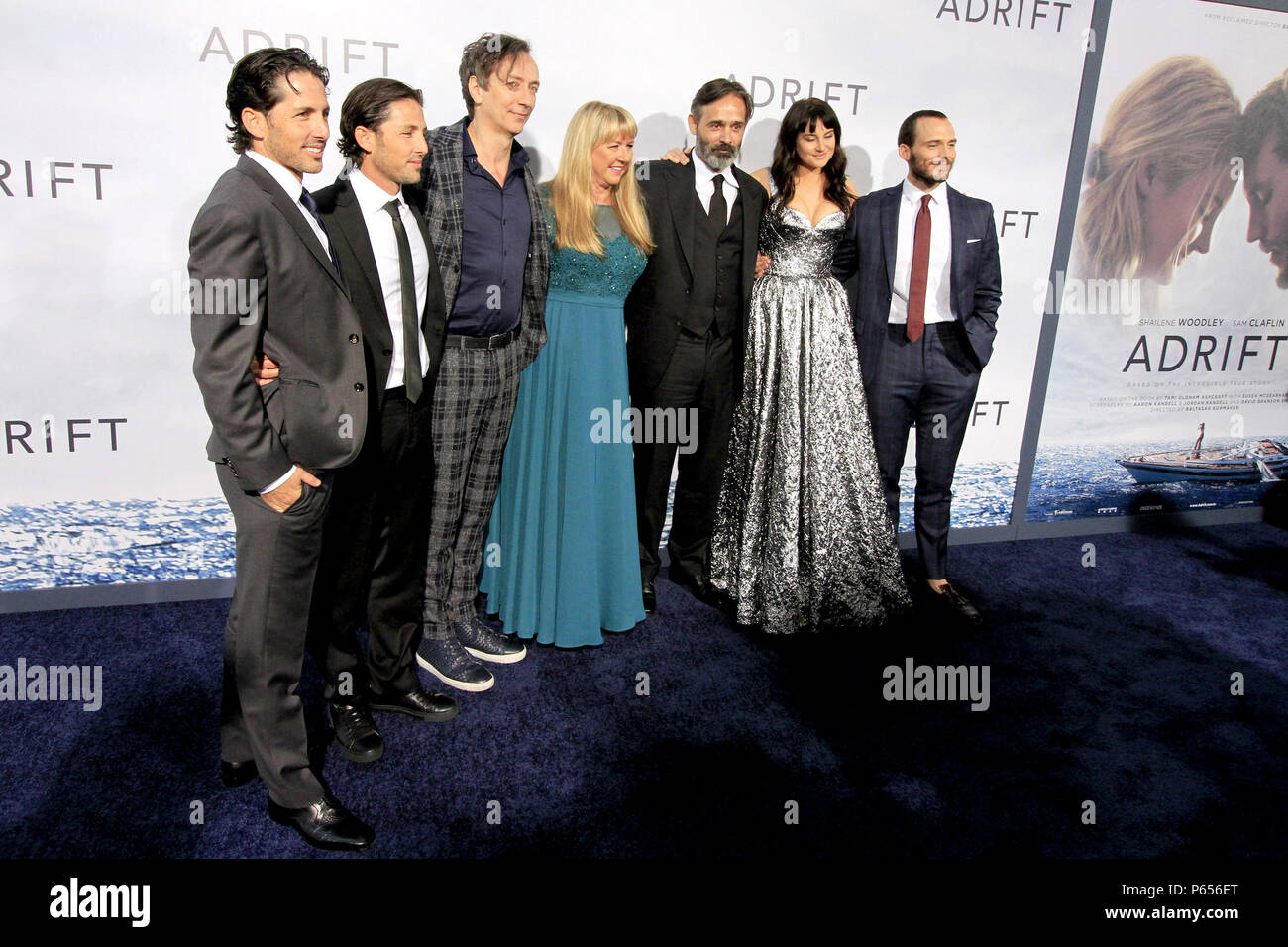 World Premiere of 'Adrift', held at the Regal LA Live in Los Angeles, California.  Featuring: Aaron Kandell, Co-Writer-Producer, Jordan Kandell, Volker Bertelmann, Composer, Tami Oldham Ashcraft, Author, Baltasar Kormakur, Director-Producer, Shailene Woodley, Sam Claflin Where: Los Angeles, California, United States When: 23 May 2018 Credit: Nicky Nelson/WENN.com Stock Photo