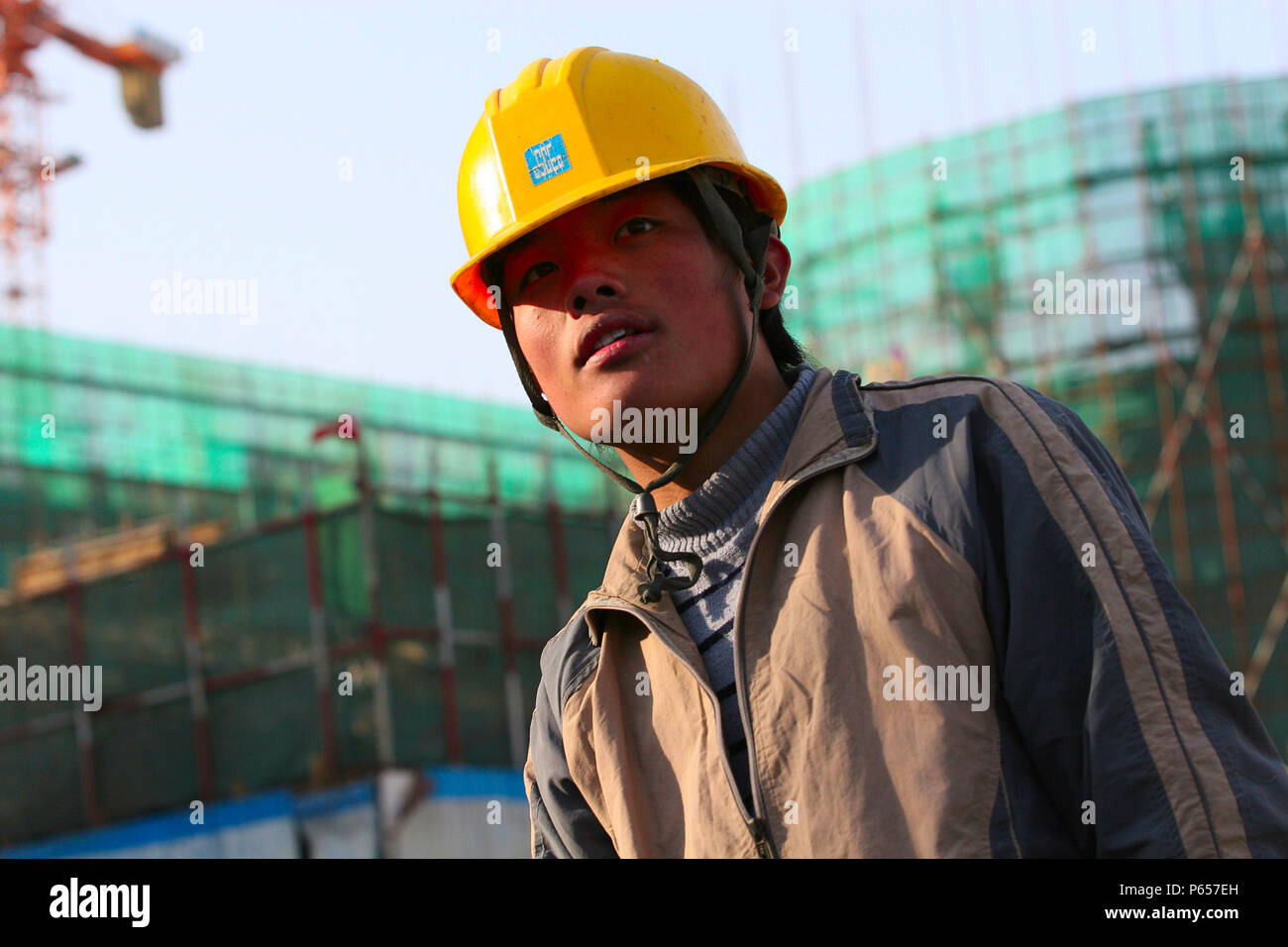 A Chinese construction worker in Beijing. Stock Photo