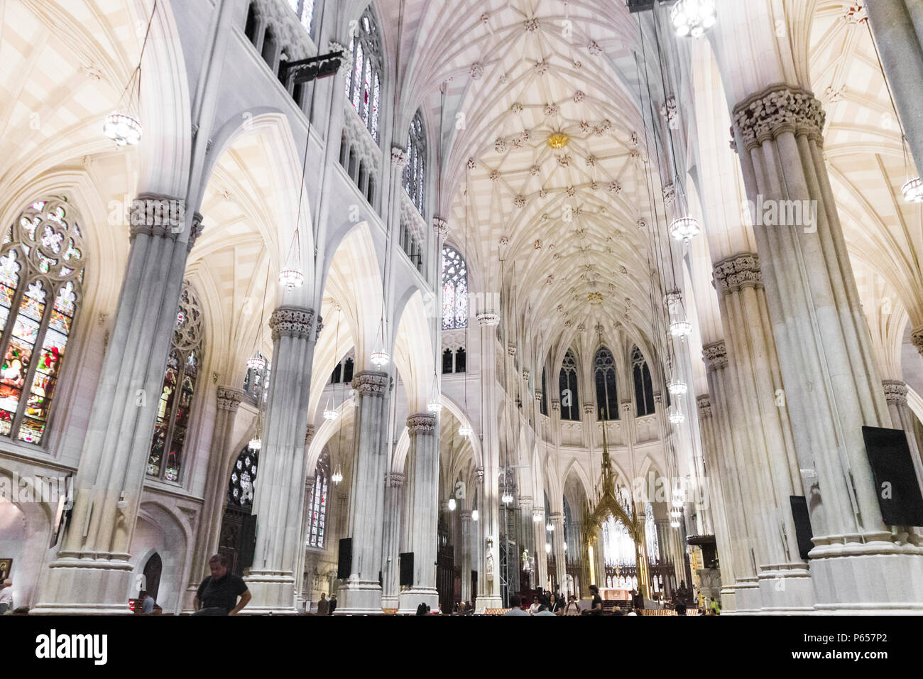 New York City. The Cathedral of St. Patrick, a decorated Neo-Gothic-style Roman Catholic cathedral church in the United States and a prominent landmar Stock Photo