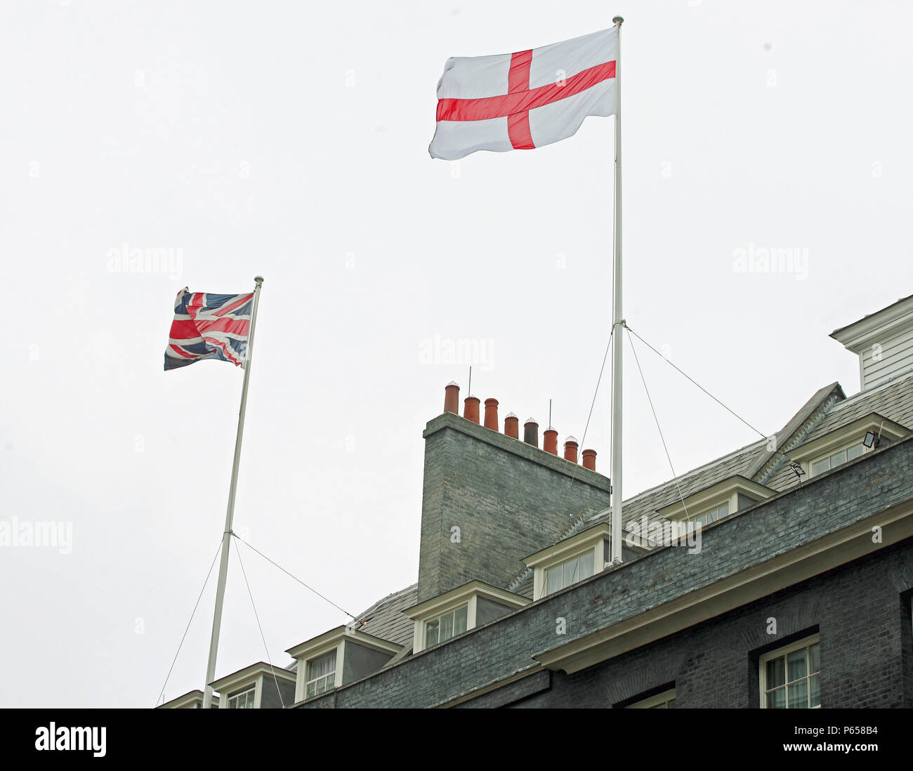 The flag of St George flies above 10 Downing Street, in support of the ...