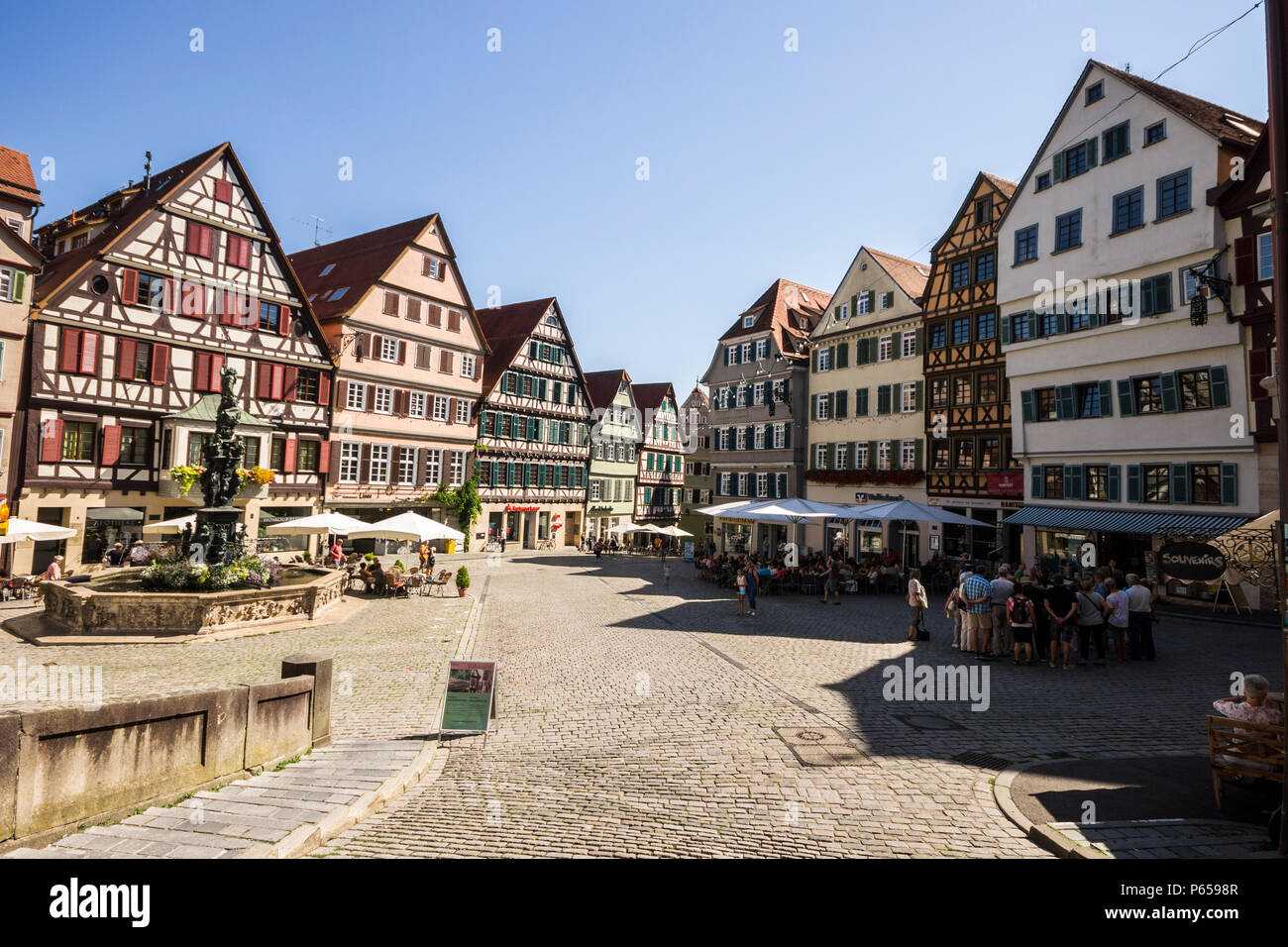 Tubingen, Germany. Traditional German houses at the Marktplatz (Market Square) of Tubingen, a university town in central Baden-Wurttemberg Stock Photo