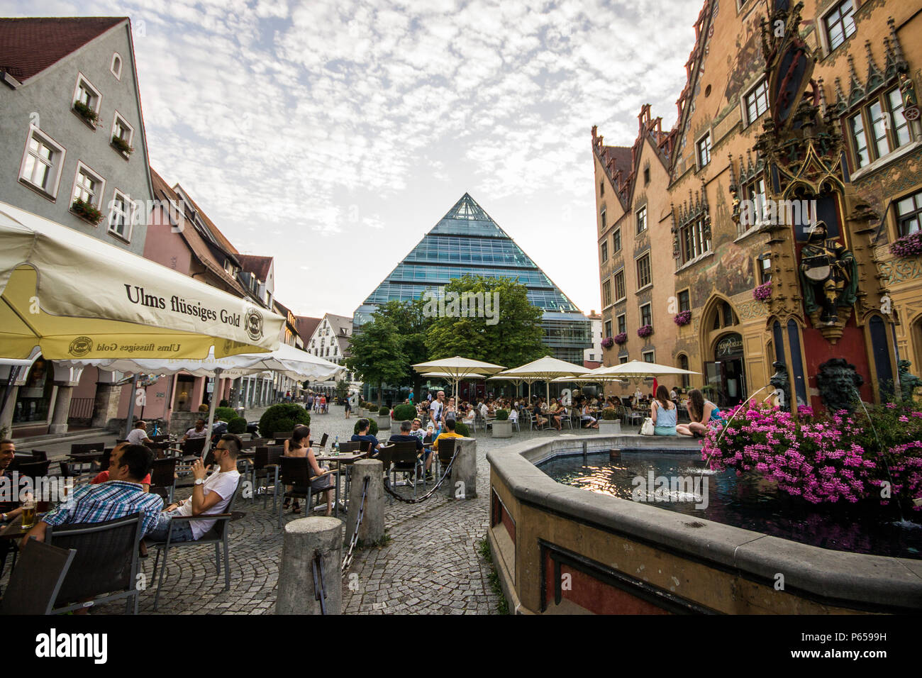 Ulm, Germany. Views of Ulm Marktplatz (market square) with the Rathaus