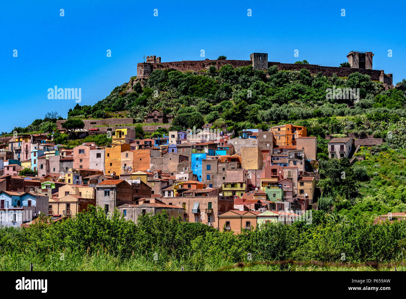 Italy Sardinia Bosa Italy Sardinia Bosa view of the historic center ...