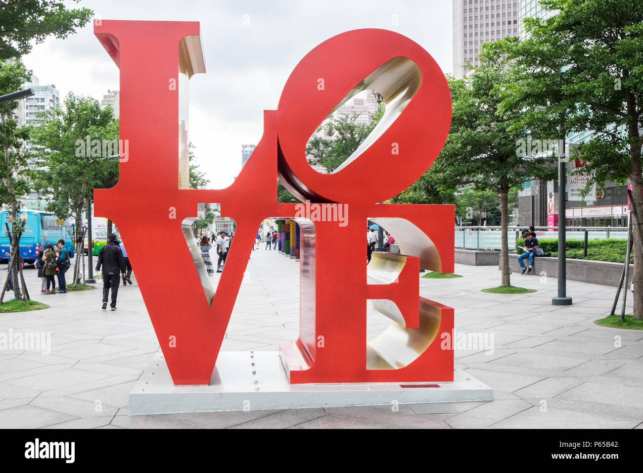 Love,statue,design,display,at,base,of,Taipei 101,Tower,Taipei,Taipei