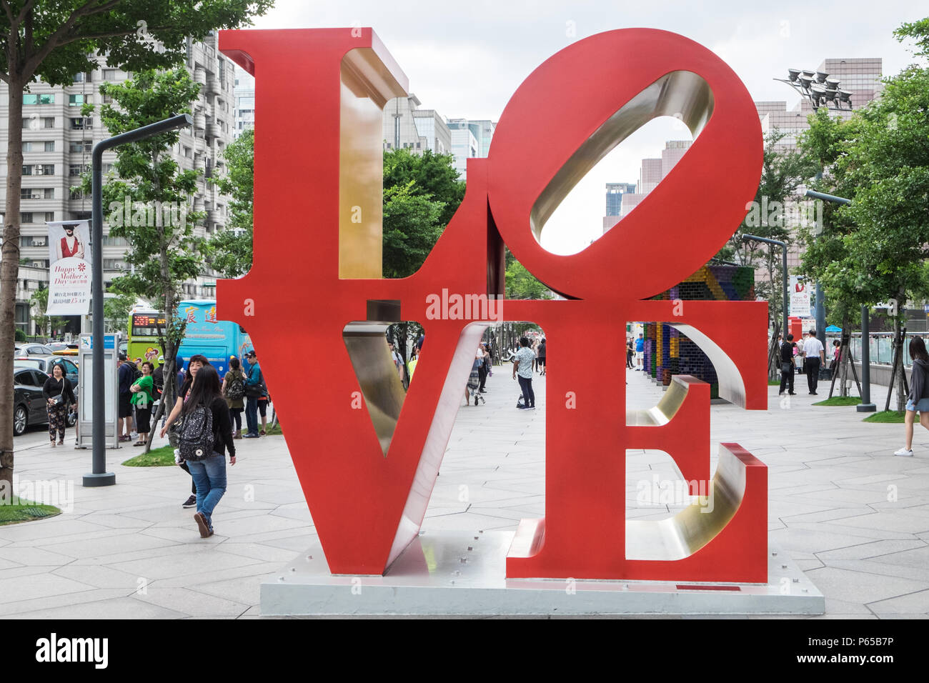 Love,statue,design,display,at,base,of,Taipei 101,Tower,Taipei,Taipei City,Taiwan,city,island,Republic of China,ROC,China,Chinese,Taiwanese,Asia,Asian, Stock Photo