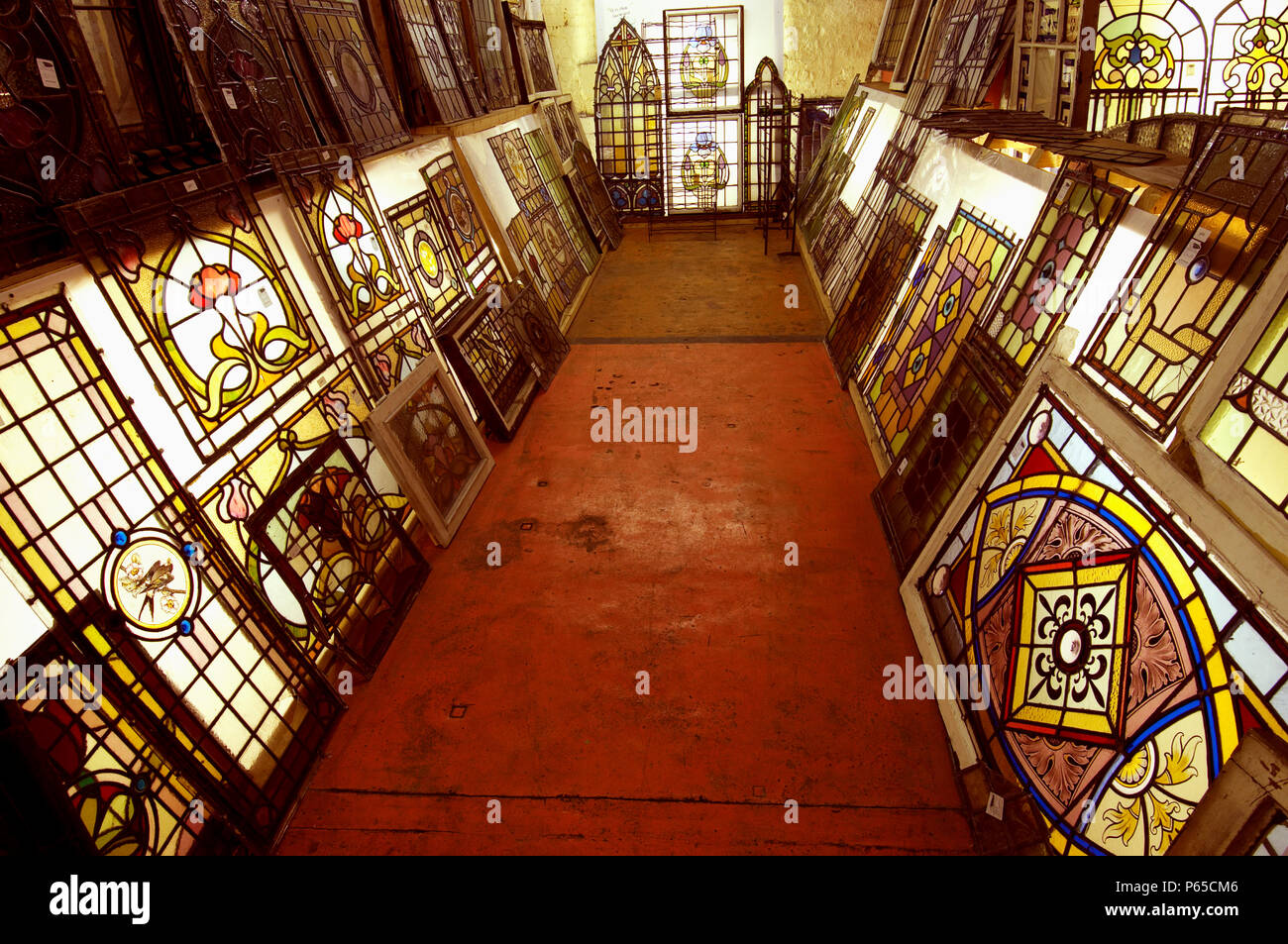 Stained glass windows in salvage yard Stock Photo Alamy