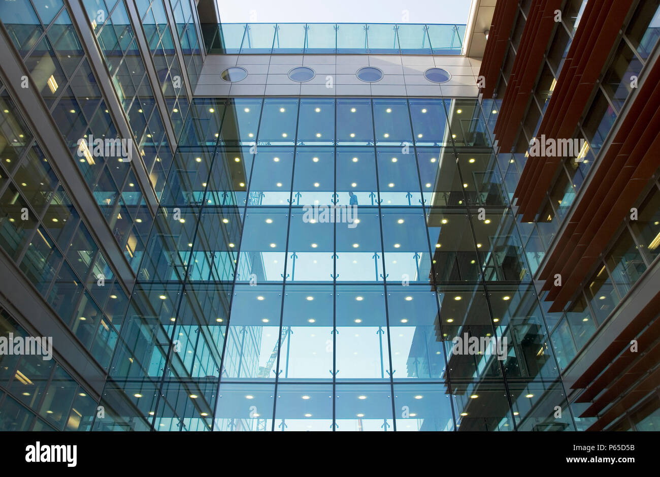 Glass walkway, office block, Spencer Dock, Dublin, Ireland 2008 Stock