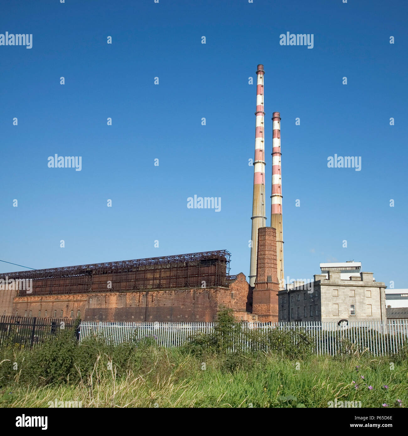 Ireland, Dublin, Ringsend, Poolbeg Power Station and ruins of previous