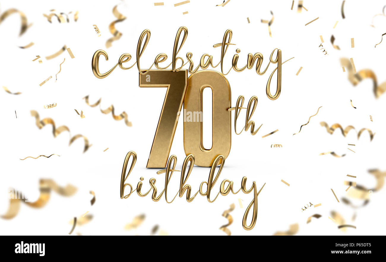 Celebrating 70th Birthday Gold Greeting Card With Confetti. 3D ...