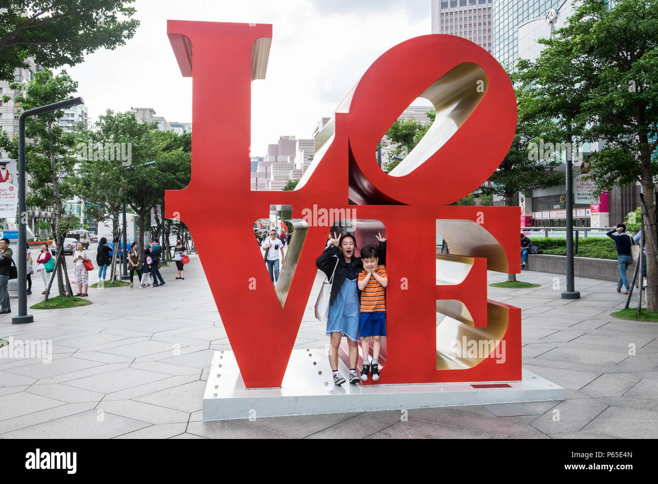 Love,statue,design,display,at,base,of,Taipei 101,Tower,Taipei,Taipei City,Taiwan,city,island,Republic of China,ROC,China,Chinese,Taiwanese,Asia,Asian, Stock Photo