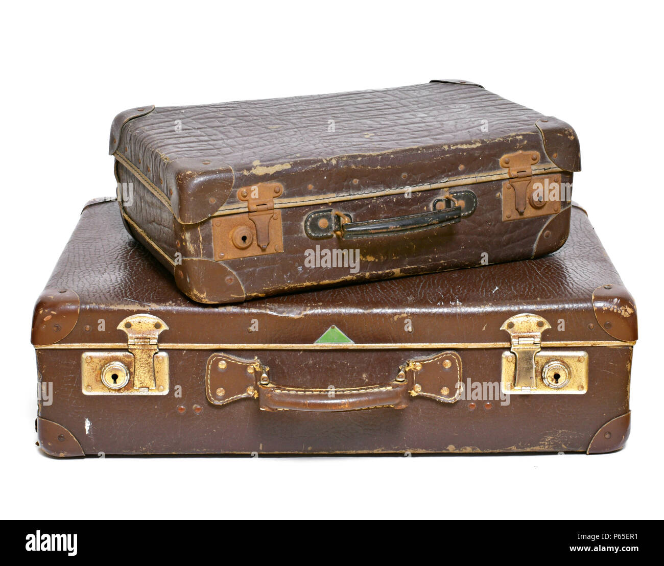 Old suitcases, travel items, luggage or baggage. Vintage suitcases, retro,  leather suitcases, isolated on white background Stock Photo - Alamy