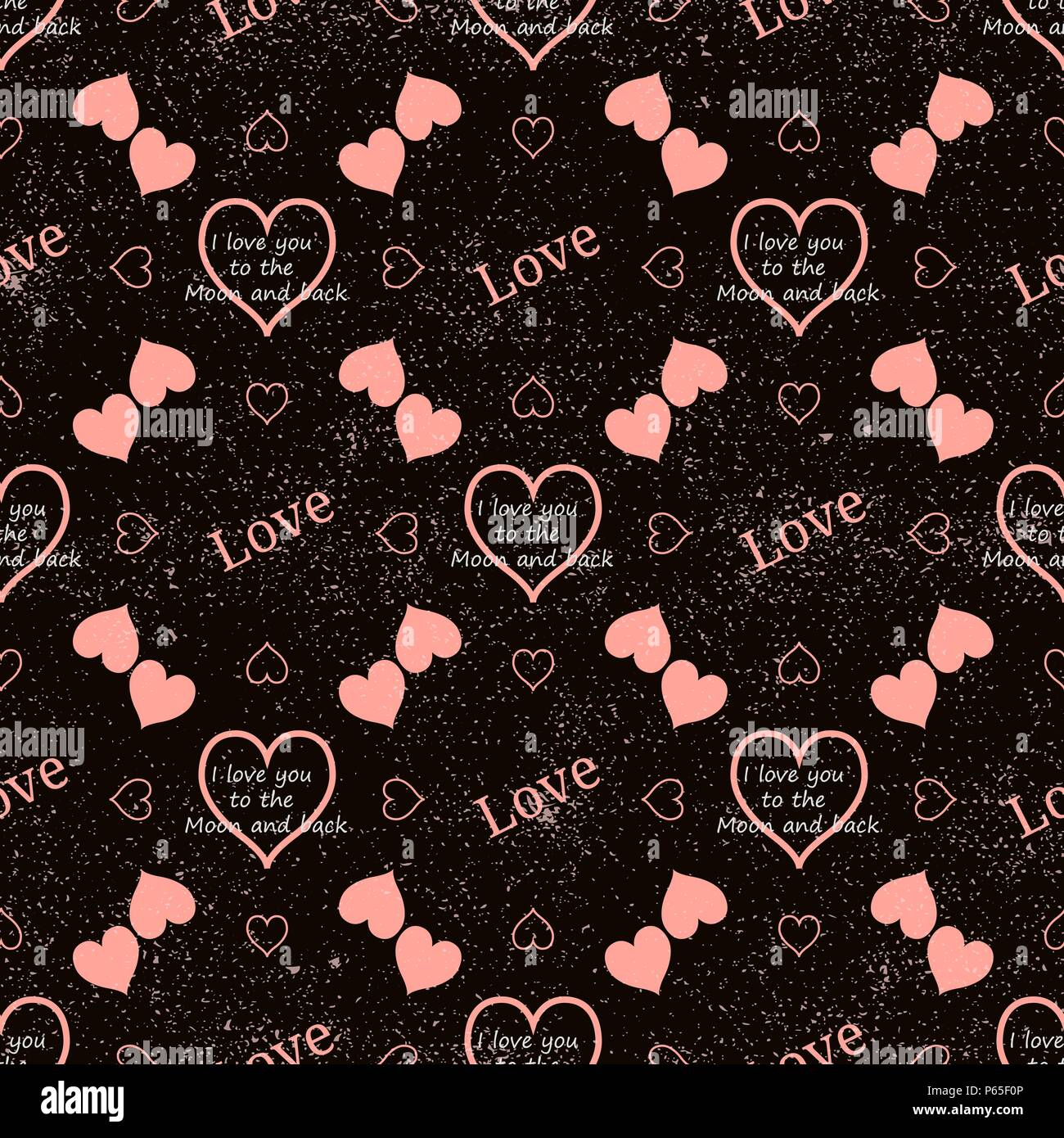 Seamless pattern with love and heart on black background: I love you to the  moon and back, background design eps10 Stock Vector Image & Art - Alamy