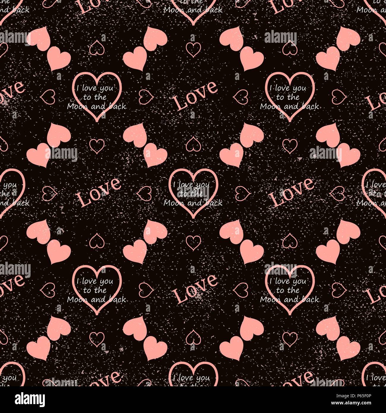 Seamless Pattern With Love And Heart On Black Background I Love You To The Moon And Back Background Design Eps10 Stock Vector Image Art Alamy