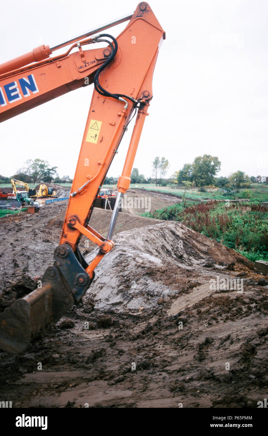 Re-shaping the embankments for a flood relief scheme in Dagenham, East London. Stock Photo