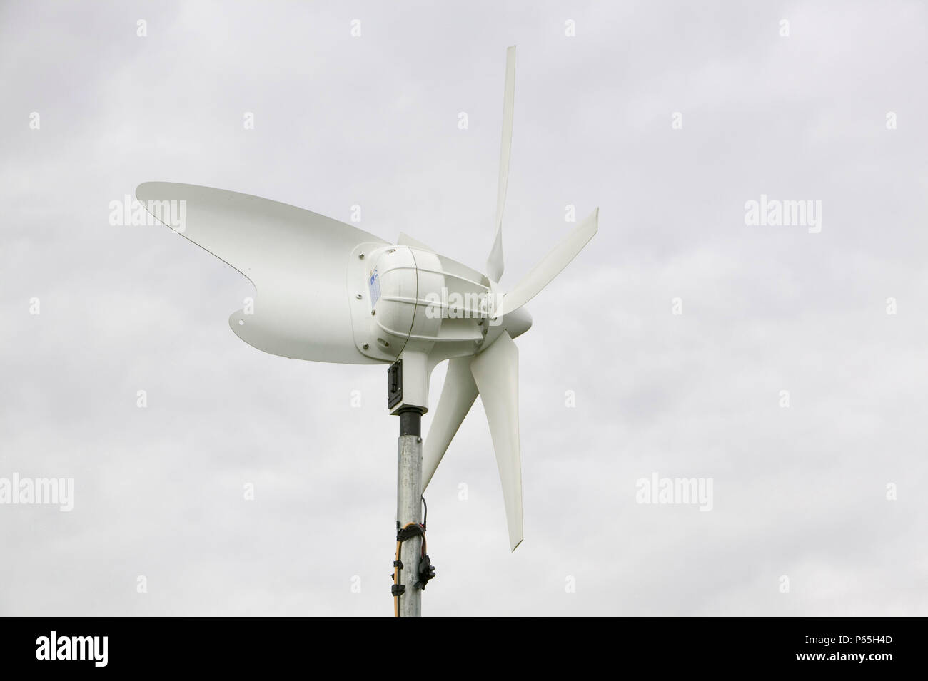 A small scale wind turbine used to power scientific experiments in a remote location, Moor House, UK Stock Photo