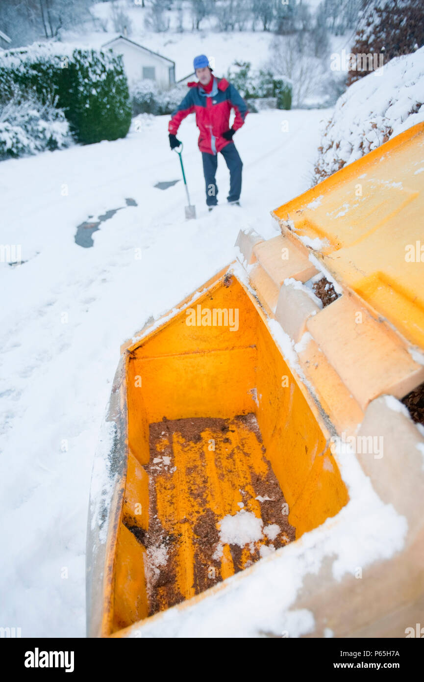 An empty salt bin on Fisherbeck Park in Ambleside, Cumbria, UK Stock