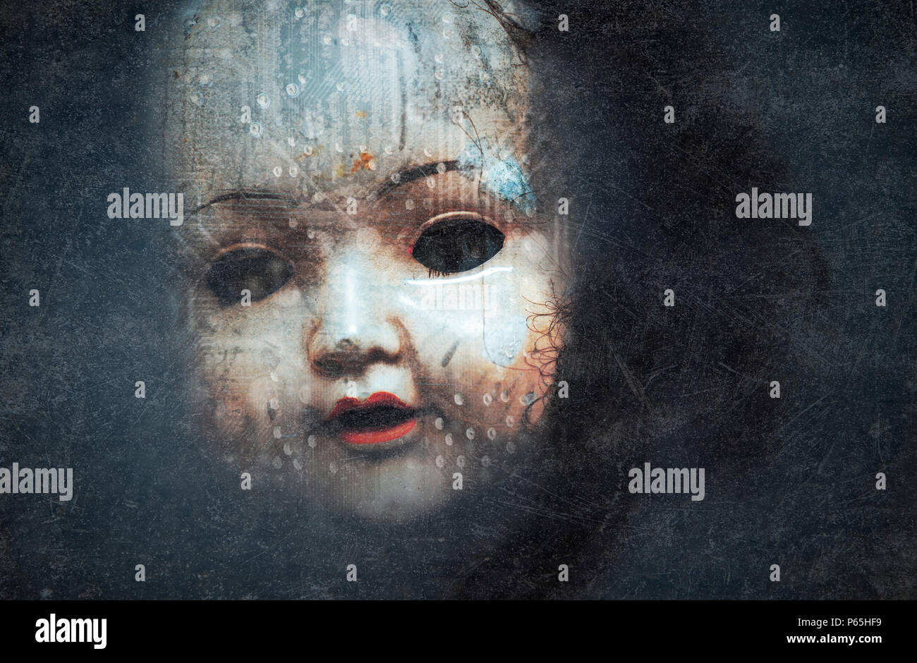 Creepy doll face, cyberpunk style Stock Photo