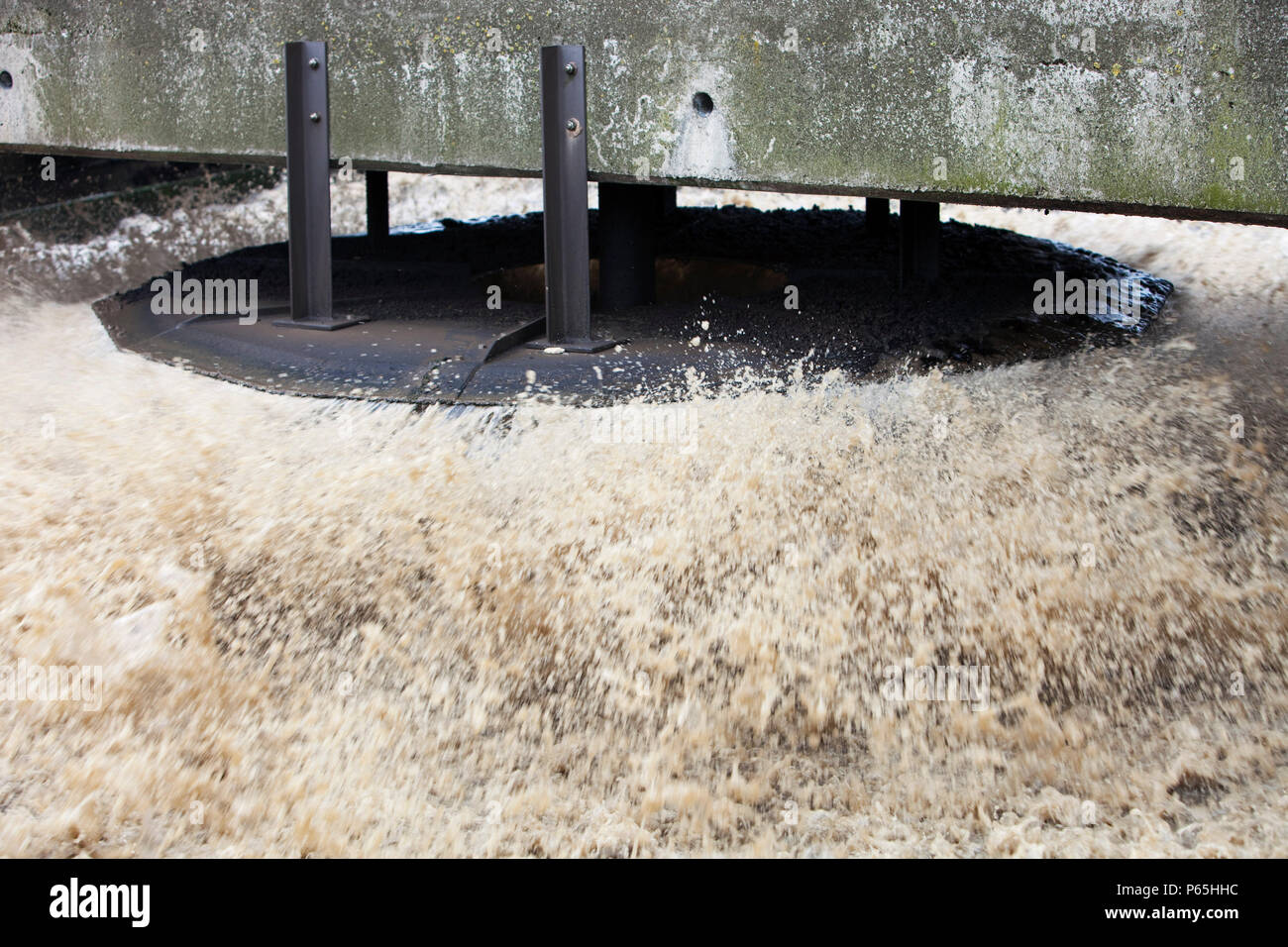 Pumps oxygenate the sewage water at Daveyhulme waste water treatment