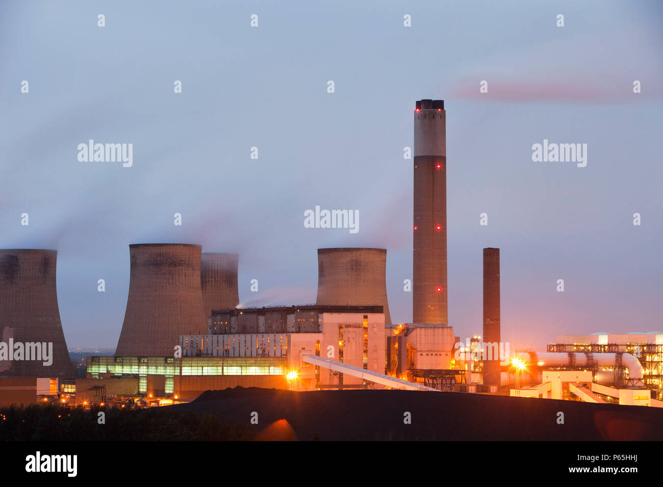 Ratcliffe on Soar coal fired power station at dusk in Leicestershire, UK. Stock Photo
