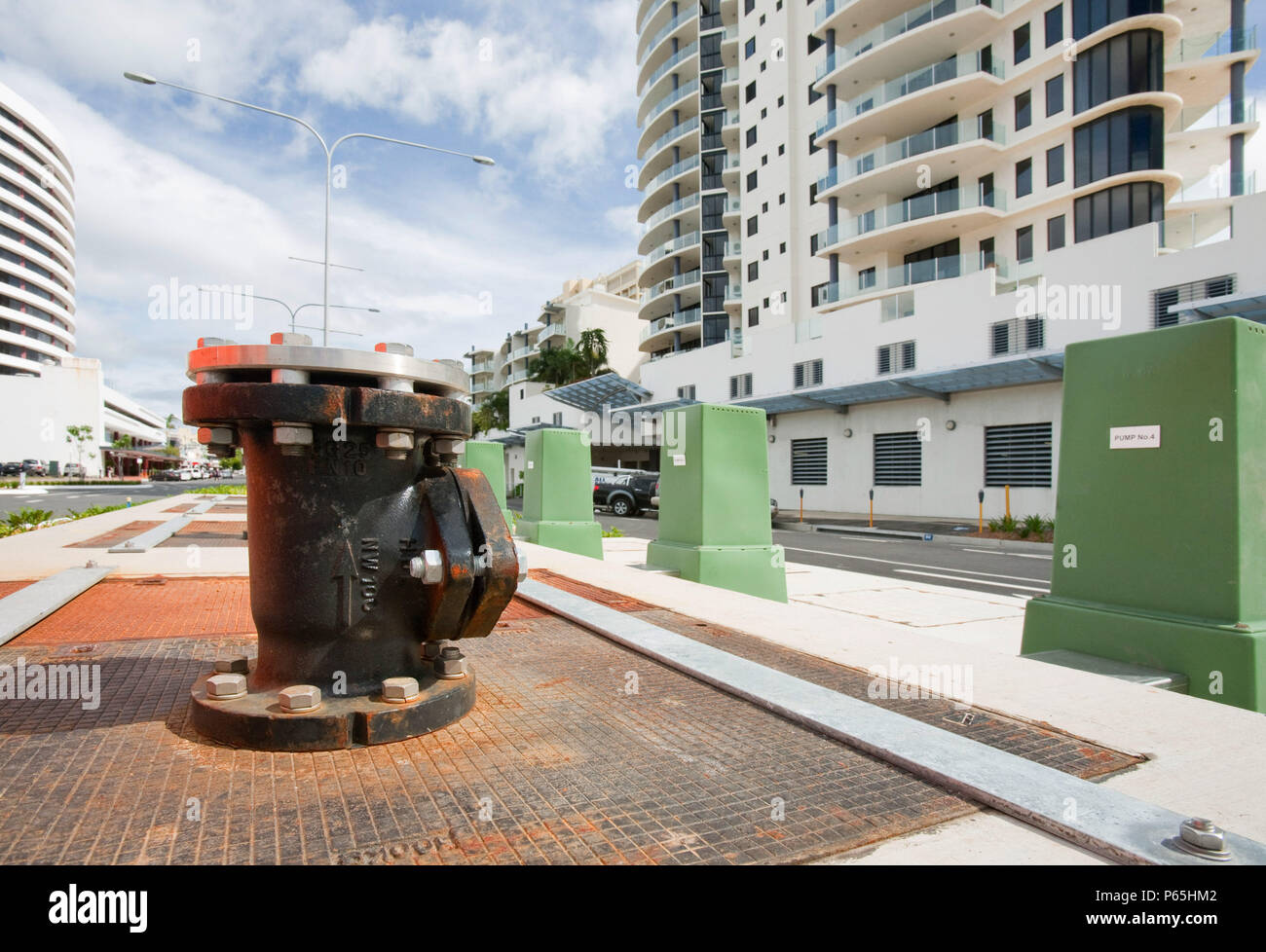 Sea level rise is a real and increasing threat to Australia, as the majority of the population live around the coast. Cairns in Queensland is particul Stock Photo