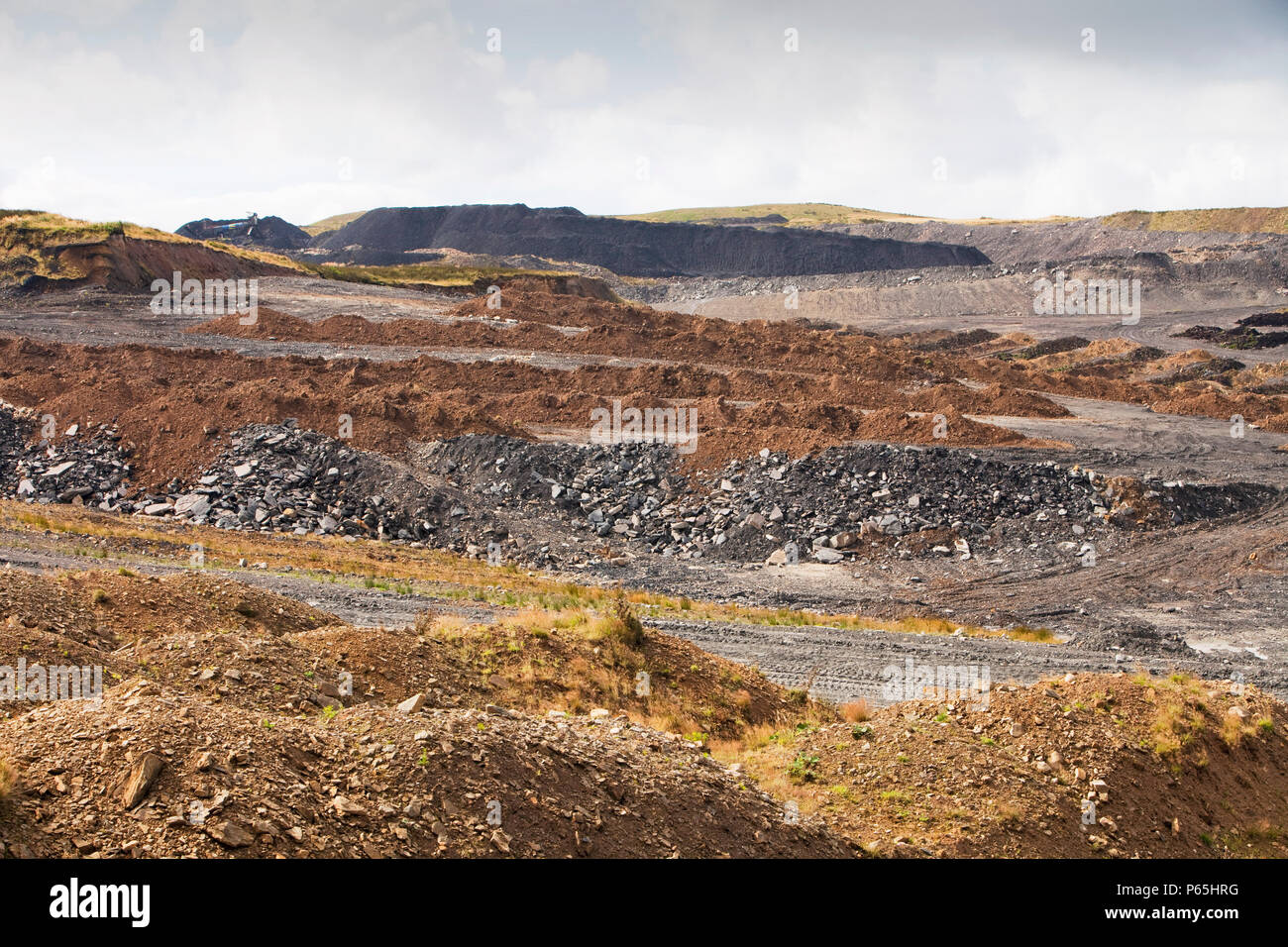 The Glentaggart open cast coal mine in Lanarkshire, Scotland, UK. As well as the disastrous climate change consequences of continuing to mine and burn Stock Photo