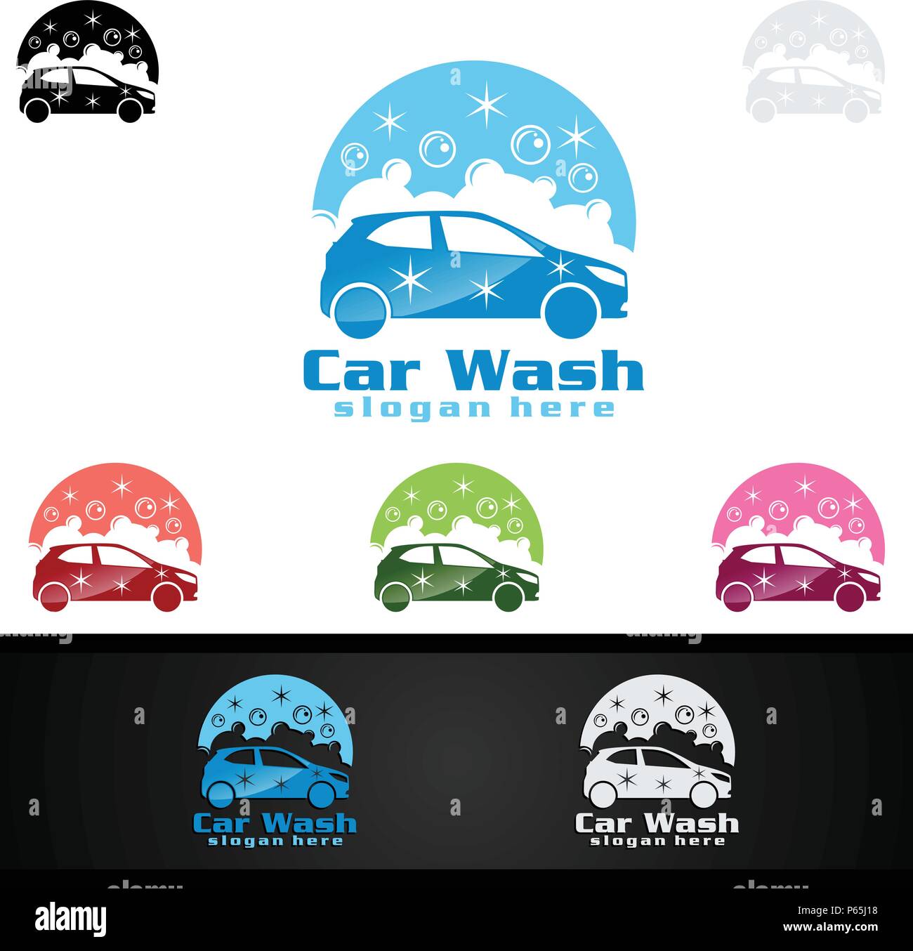 Foam car wash logo flat style Royalty Free Vector Image